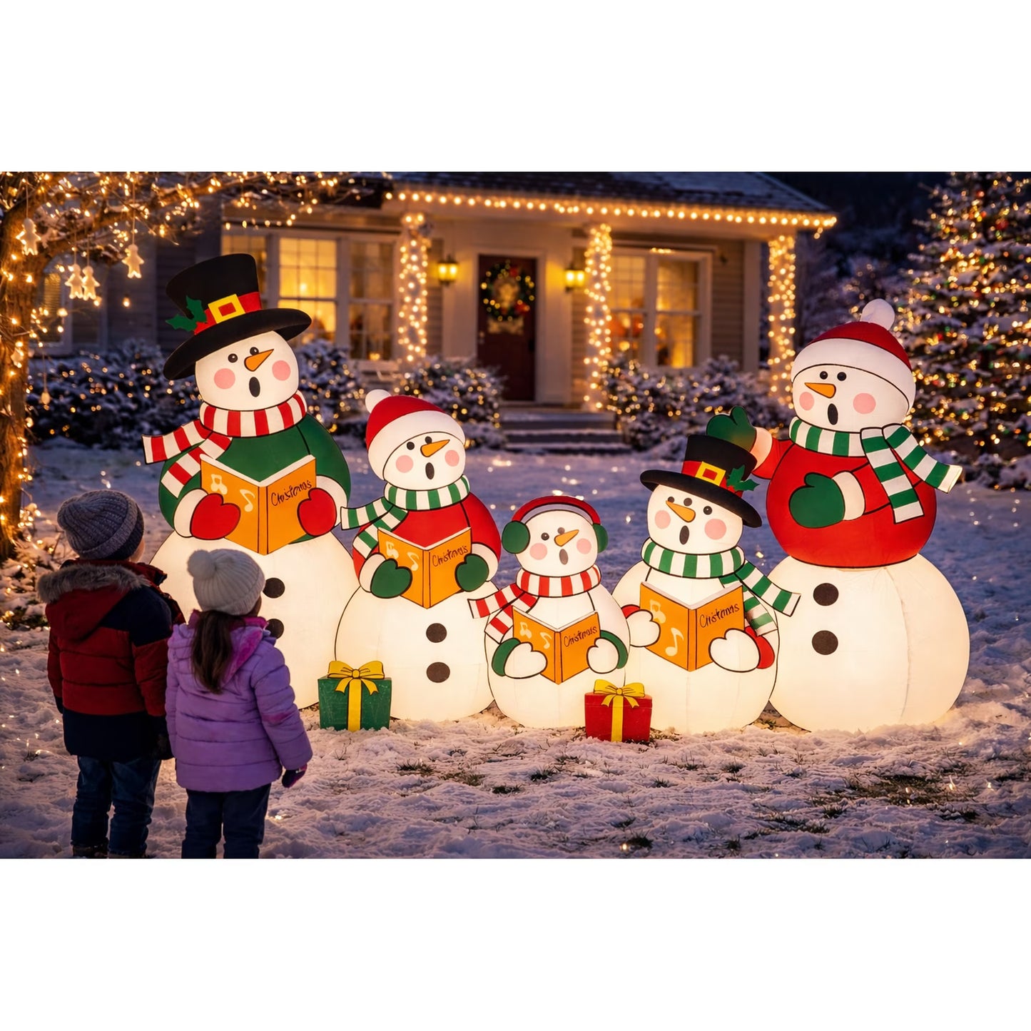 Firstness 6.5ft Christmas Inflatables Xmas Blow up Outdoor Decoration Inflatable Christmas Train with Santa Claus Black Nutcracker with LED Lights