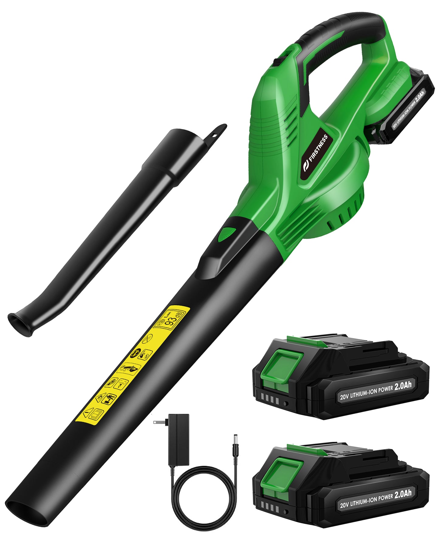 Firstness Cordless Leaf Blower, 20V Electric Leaf Blower with 2 Batteries and Charger, 135MPH 2 Speed Modes, 18000RPM, Lightweight Cordless Blower for Lawn Care, Patio, Dust, Blowing Leaves, Green