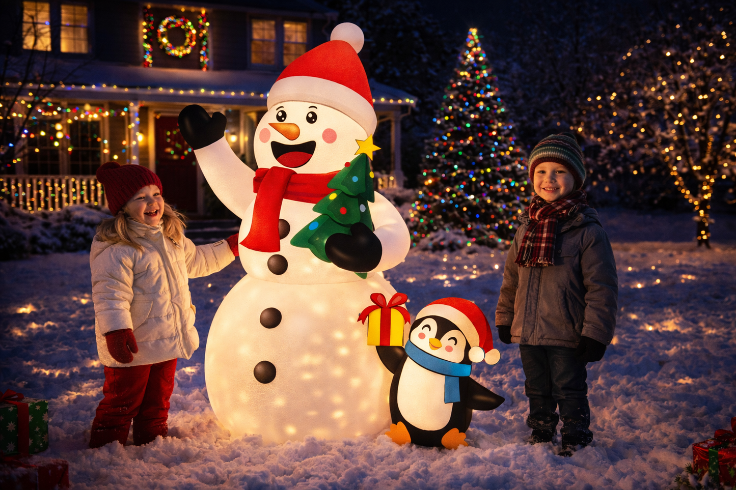 Firstness 6ft Christmas Inflatable, Snowmen Penguin Inflatable with LED Lights for Christmas Holiday Outdoor Yard Decorations