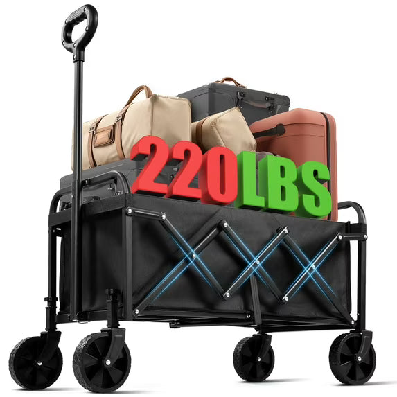 Firstness Collapsible Wagon Cart, Folding Utility Garden Wagon for Camping Beach Picnic Shopping Sports & Grocery