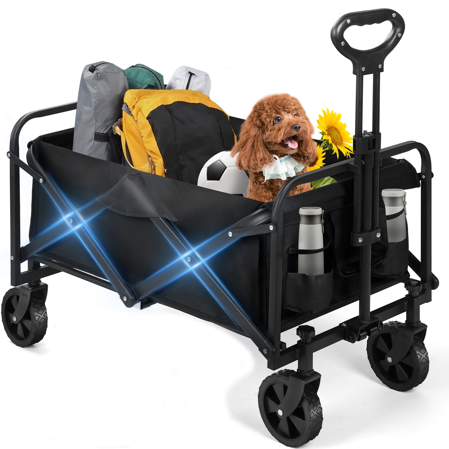 Firstness Collapsible Foldable Wagon, Beach Cart Large Capacity, Heavy Duty Folding Wagon Portable, Collapsible Wagon for Sports, Shopping, Camping