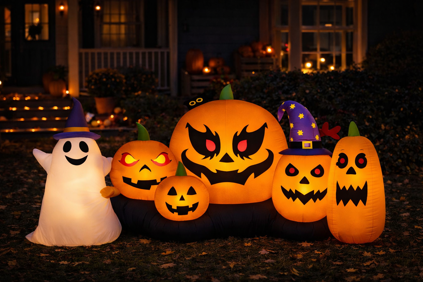 Firstness 8ft Length Halloween Inflatable,Pumpkins Ghost with Lights Halloween Decoration Outdoor