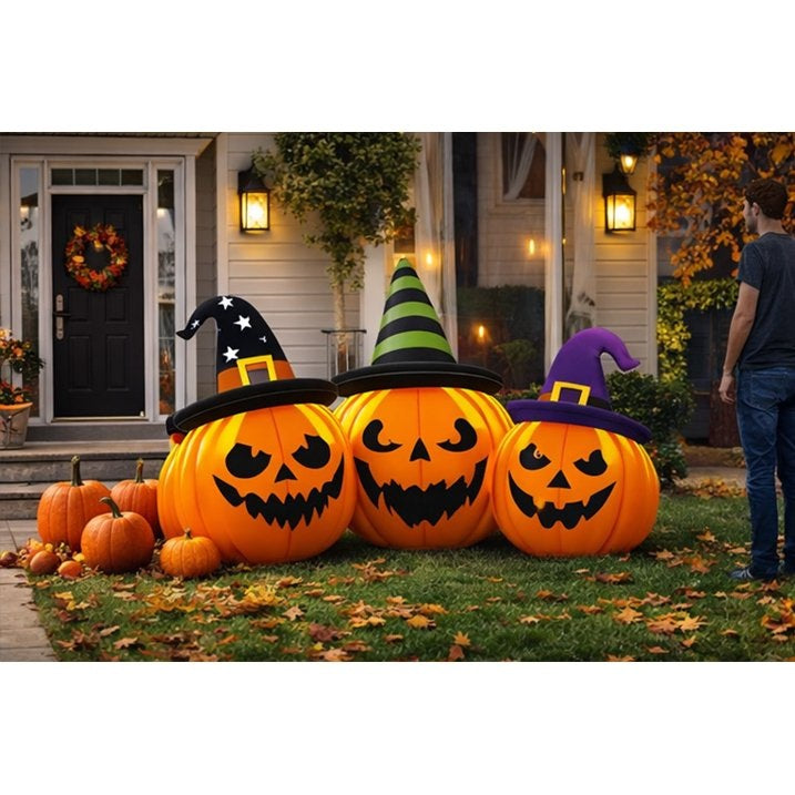 Firstness 6FT Halloween Inflatable,Three Pumpkins with LED Lights Outdoor Decorations
