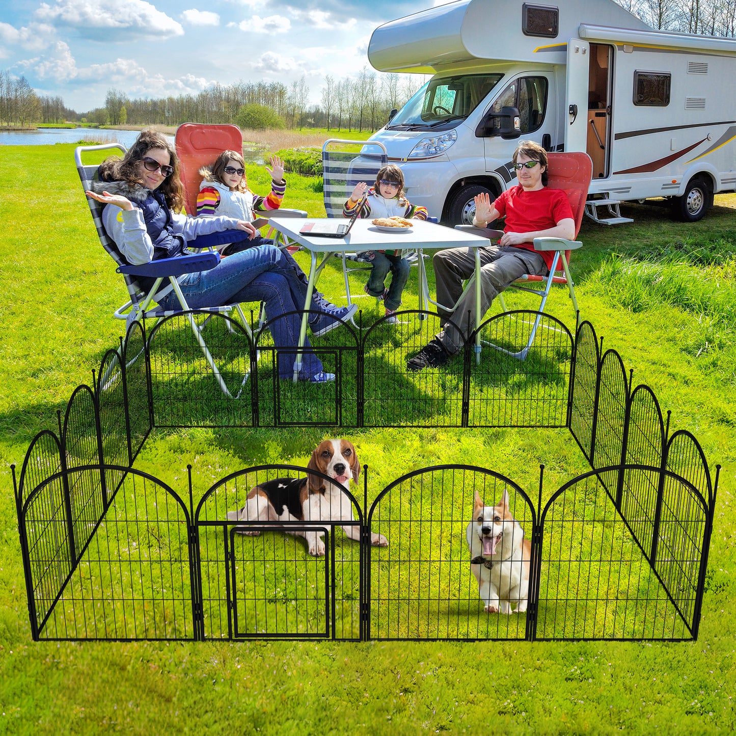 Monasem Dog Playpen,2 Panels 32" Height Dog Fence for Small Medium Dogs Pets,Dog Kennel for Outdoor Indoor Camping Yard and RV(Black)