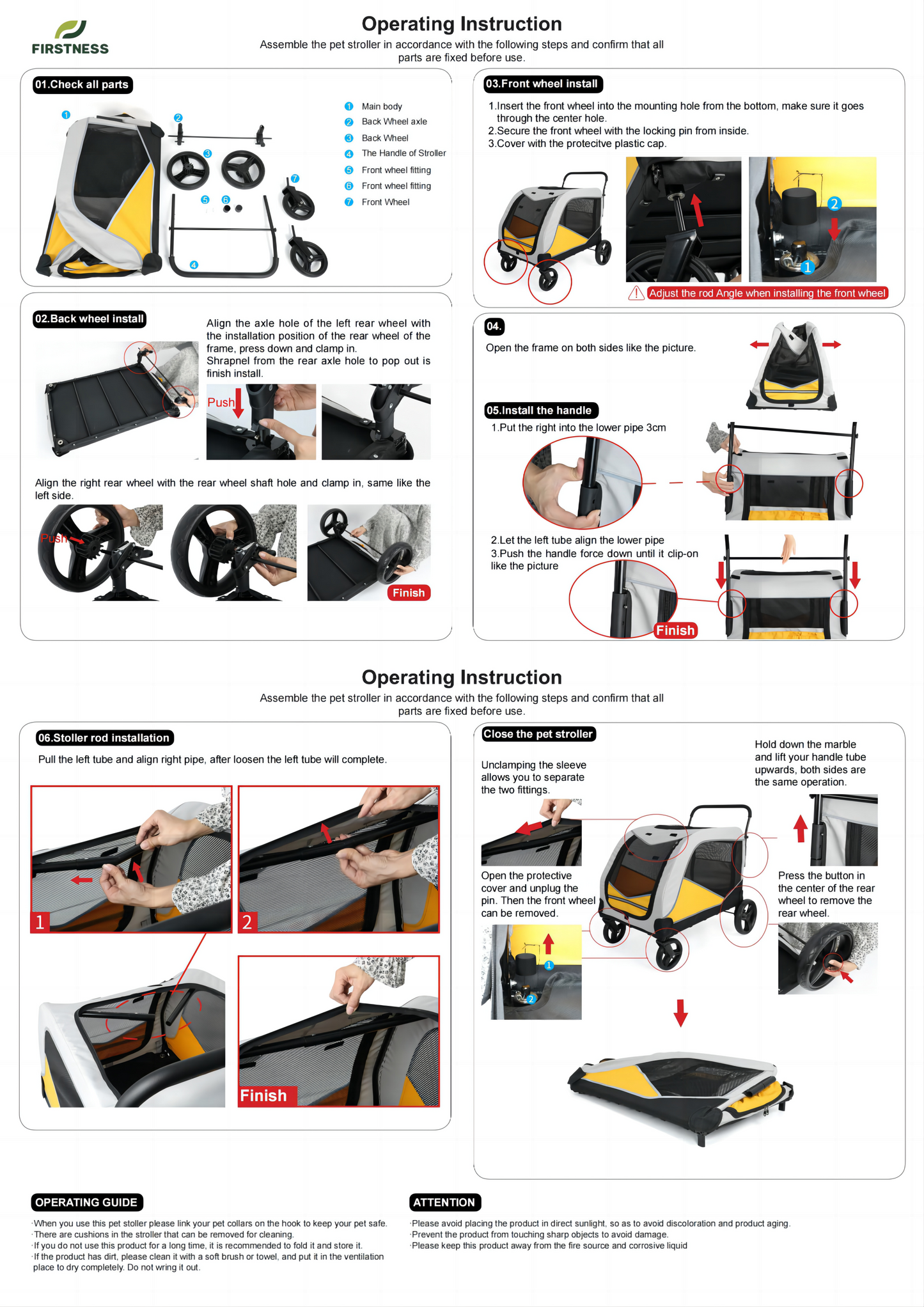 Firstness Dog Stroller,Pet Strollers for Medium Large Dogs with 4 Wheel and Handle,Breathable Storage Space(Grey)