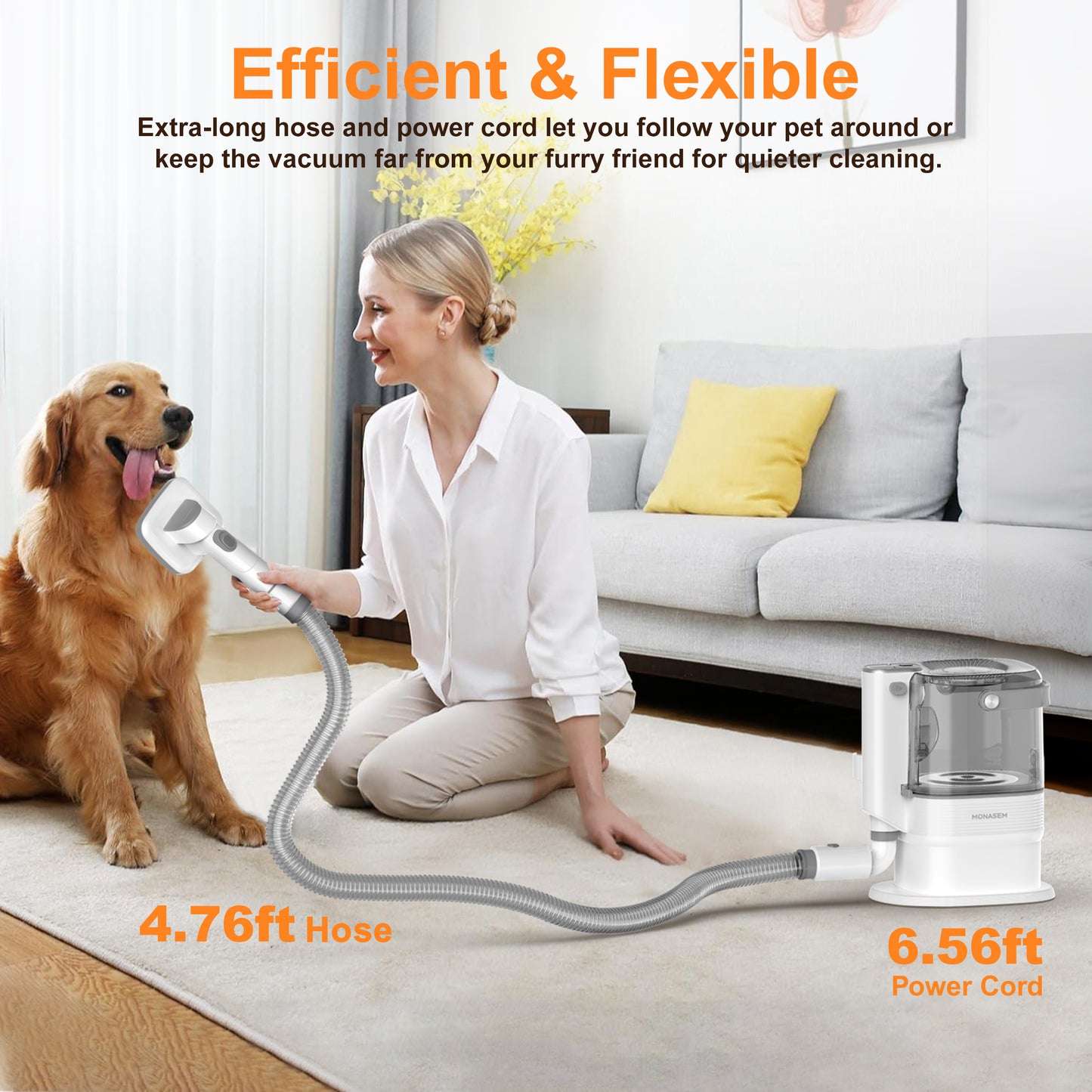 Monasem Dog Grooming Vacuum for Shedding, 13,200Pa Pet Grooming Vacuum Kit with Dogs Cats Clippers, 6 in 1 Low Noise Home Cleaning Tool