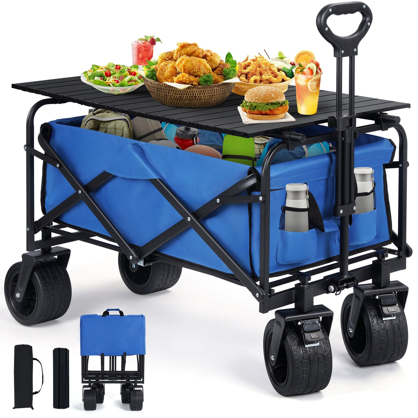 Firstness Collapsible Wagon Cart with Tabletop, 385 lbs Heavy Duty Utility Garden Wagon for Camping, Beach, Picnic, Sports, Shopping & Grocery