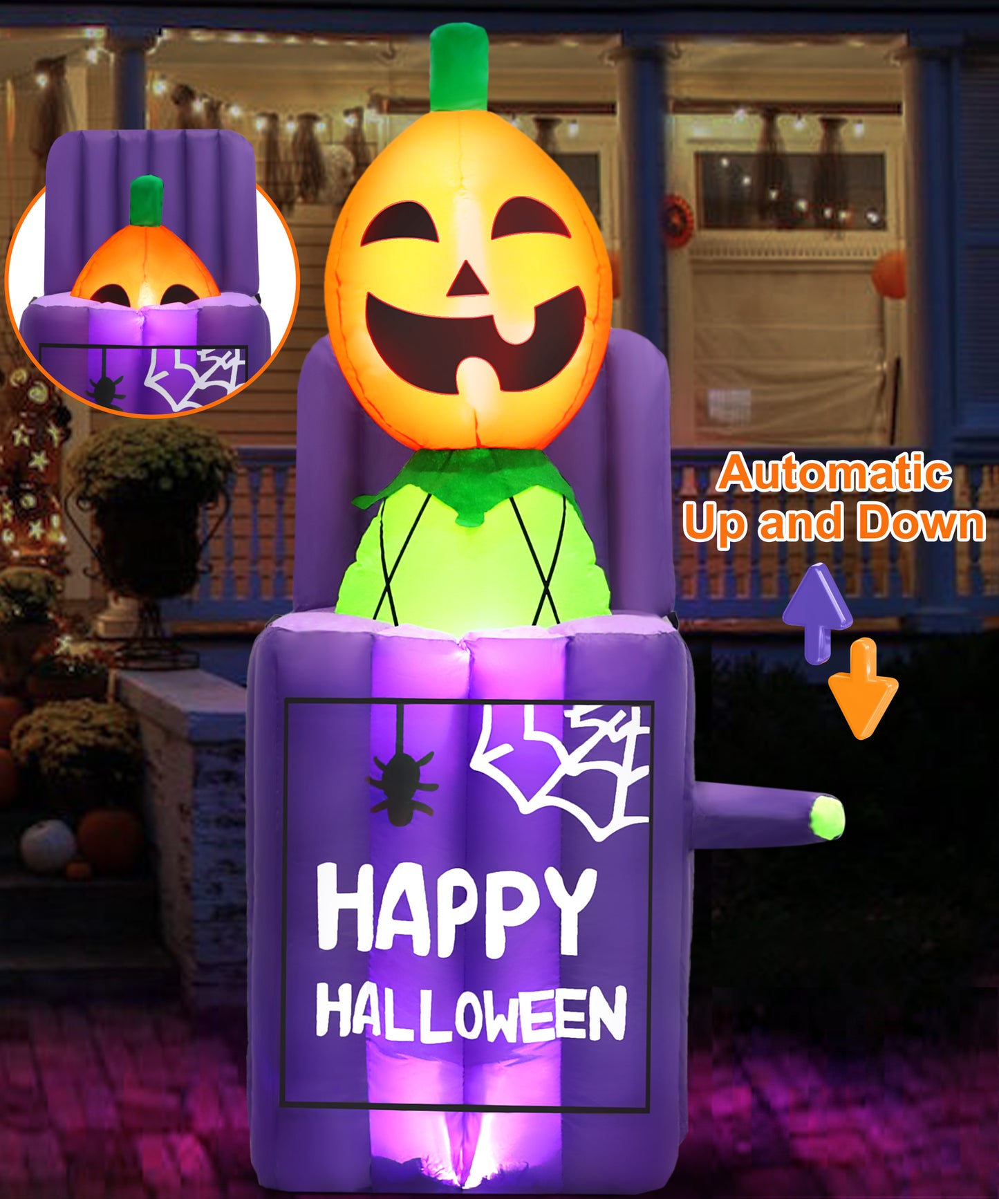 Firstness 5ft Tall Halloween Inflatable, Ghost Inflatable with LED Light Flashing for Halloween Outdoor Holiday Yard Decorations