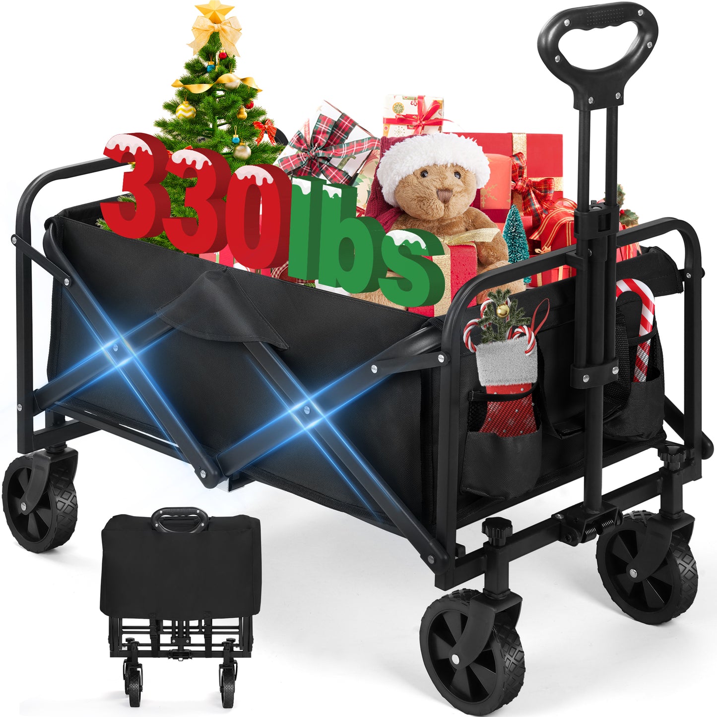 Firstness Collapsible Foldable Wagon, Beach Cart Large Capacity, Heavy Duty Folding Wagon Portable, Collapsible Wagon for Sports, Shopping, Camping