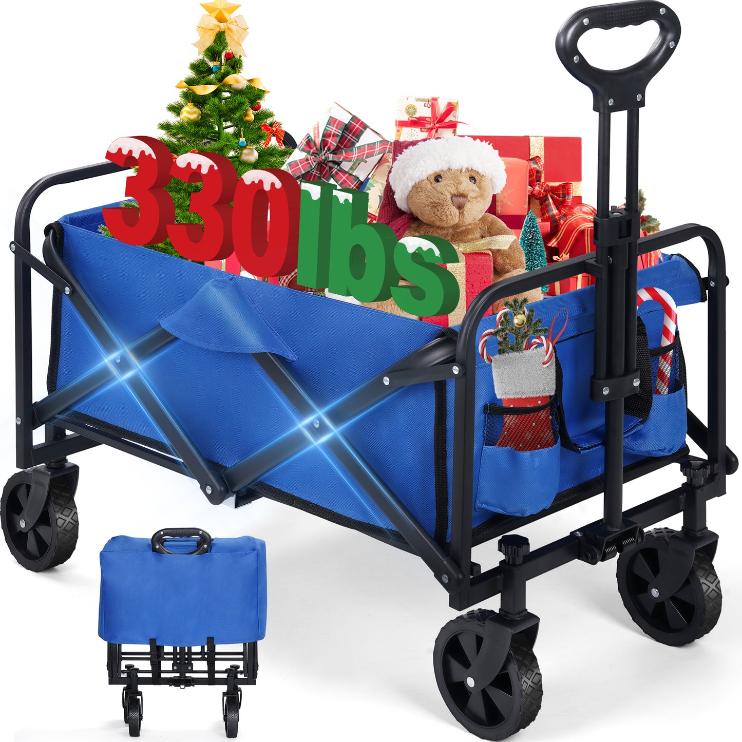 Firstness Collapsible Foldable Wagon, Beach Cart Large Capacity, Heavy Duty Folding Wagon Portable, Collapsible Wagon for Sports, Shopping, Camping