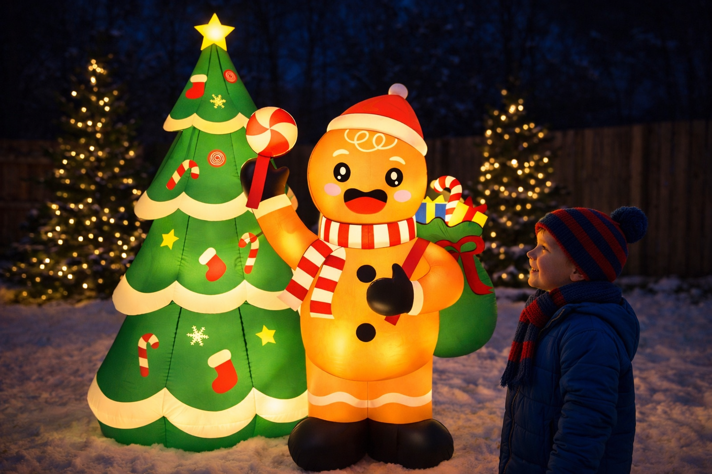 Firstness 6ft Tall Christmas Inflatable, Liftable Santa in the Stocking Xmas Inflatable with LED Lights for Christmas Holiday Outdoor Yard Decorations