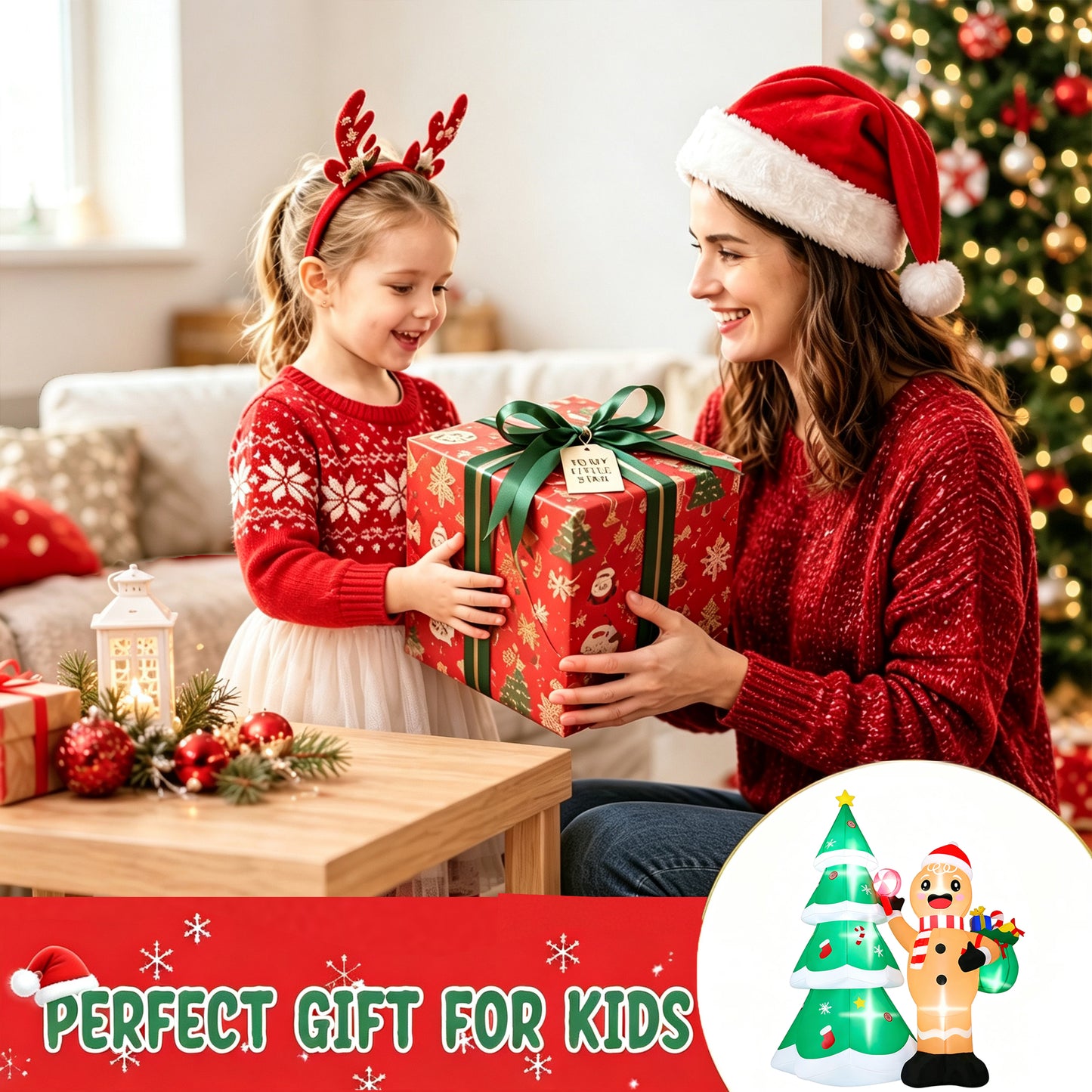 Firstness 6ft Tall Christmas Inflatables, Gingerbread Man and Christmas Tree Blow ups with LED Lights for Outdoor Yard Lawn Decorations