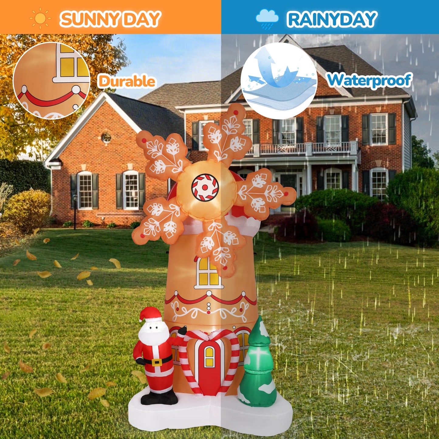 Firstness 8FT Christmas Inflatables Outdoor Decoration Christmas blow Ups Xmas Tree Windmill Spin Santa Claus for Holiday Lawn Yard Garden