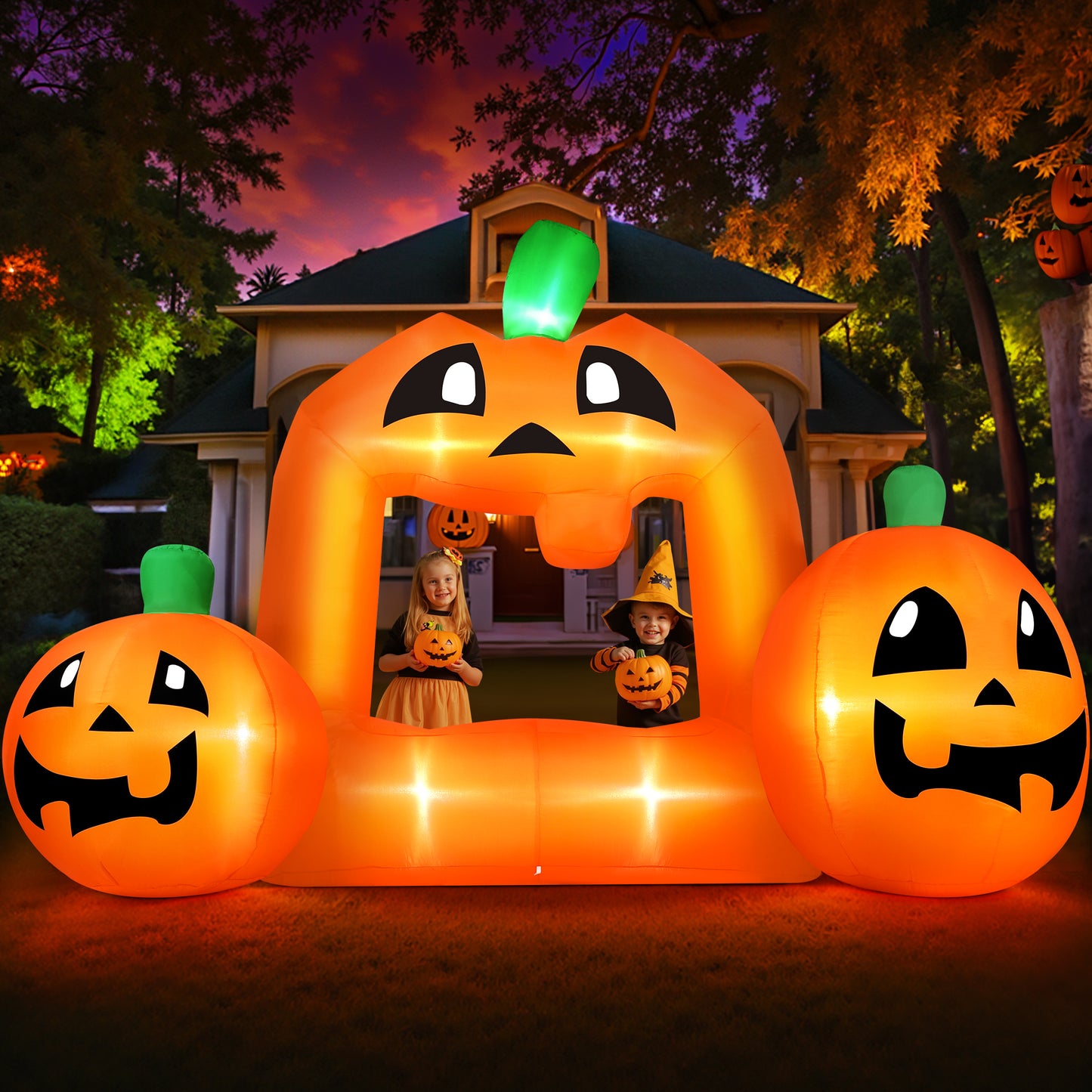 Firstness 7.9FT Halloween Inflatable,Blow up Pumpkin Photo Outdoor Decorations with LED Lights for Party Yard Garden Decor
