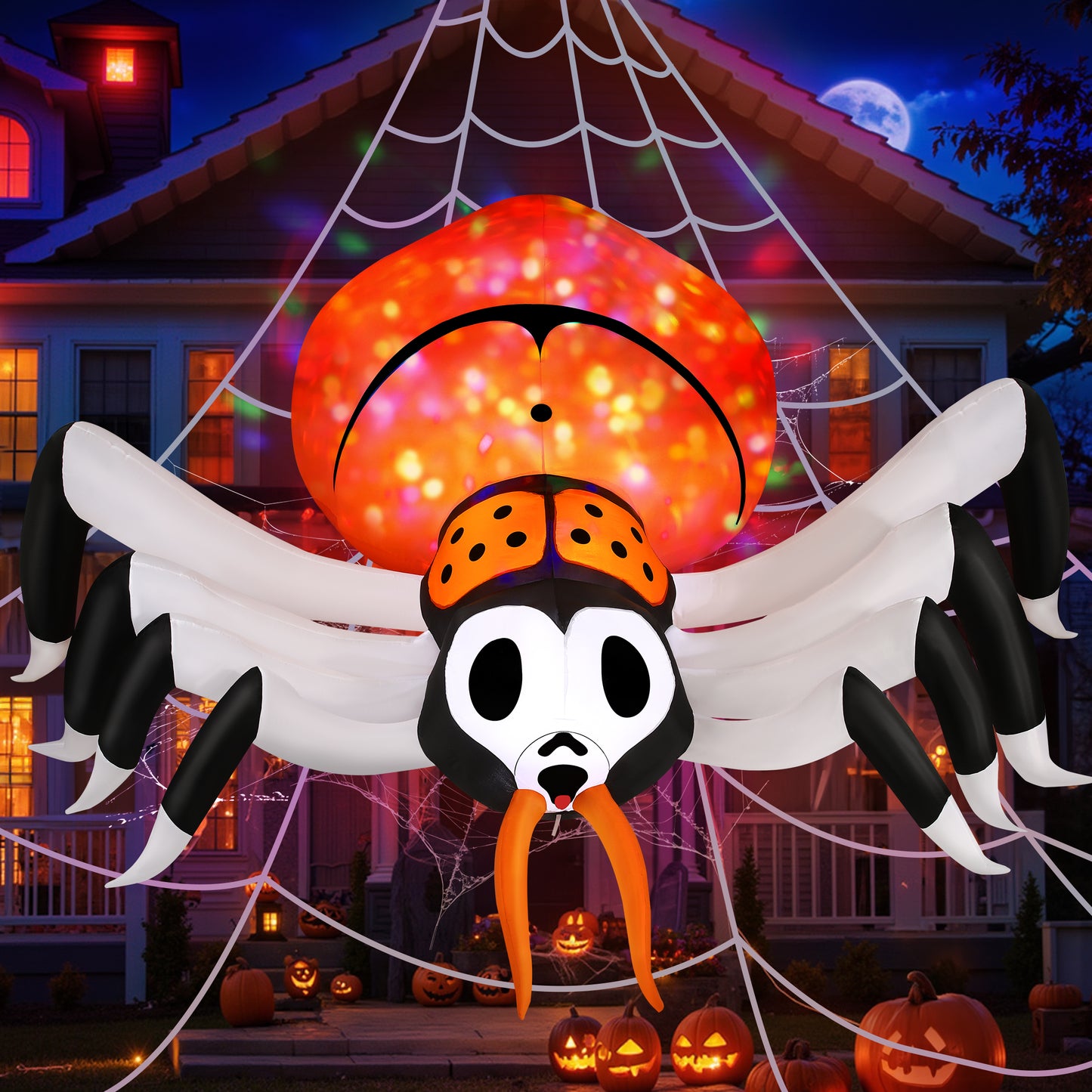 Firstness 12FT Halloween Inflatable Spider with Rotating Colorful LED Lights Outdoor Decorations for Yard Party