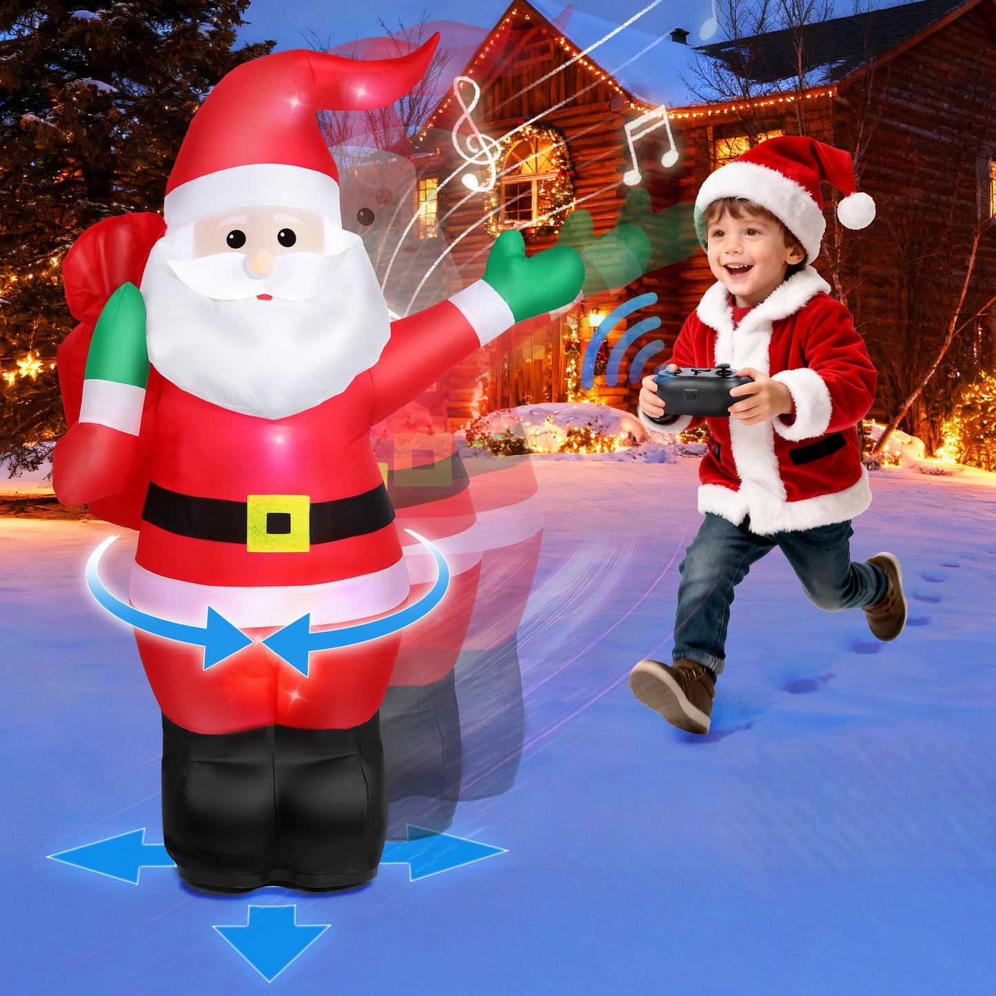 Firstness 2.4 GHz Christmas Inflatable Santa Claus RC Car Decoration with Light and Sounds Gift for kids Age 6+