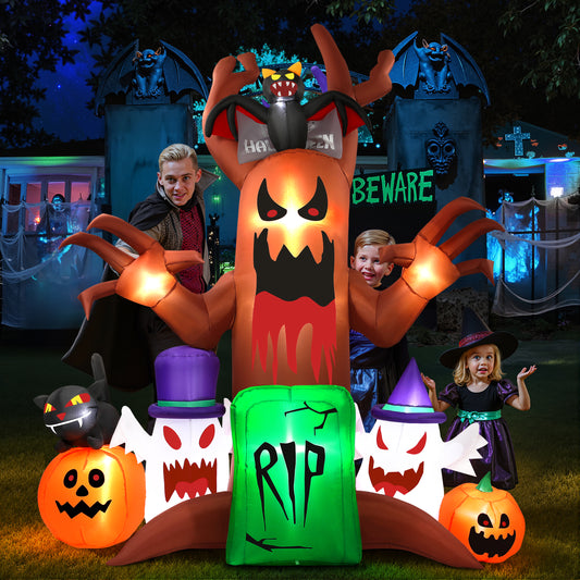 Firstness 9ft Tall Halloween Inflatable Pumpkins Ghost Trees Cat with LED Lights, Blow up Outdoor Decorations for Yard Party Garden Decor