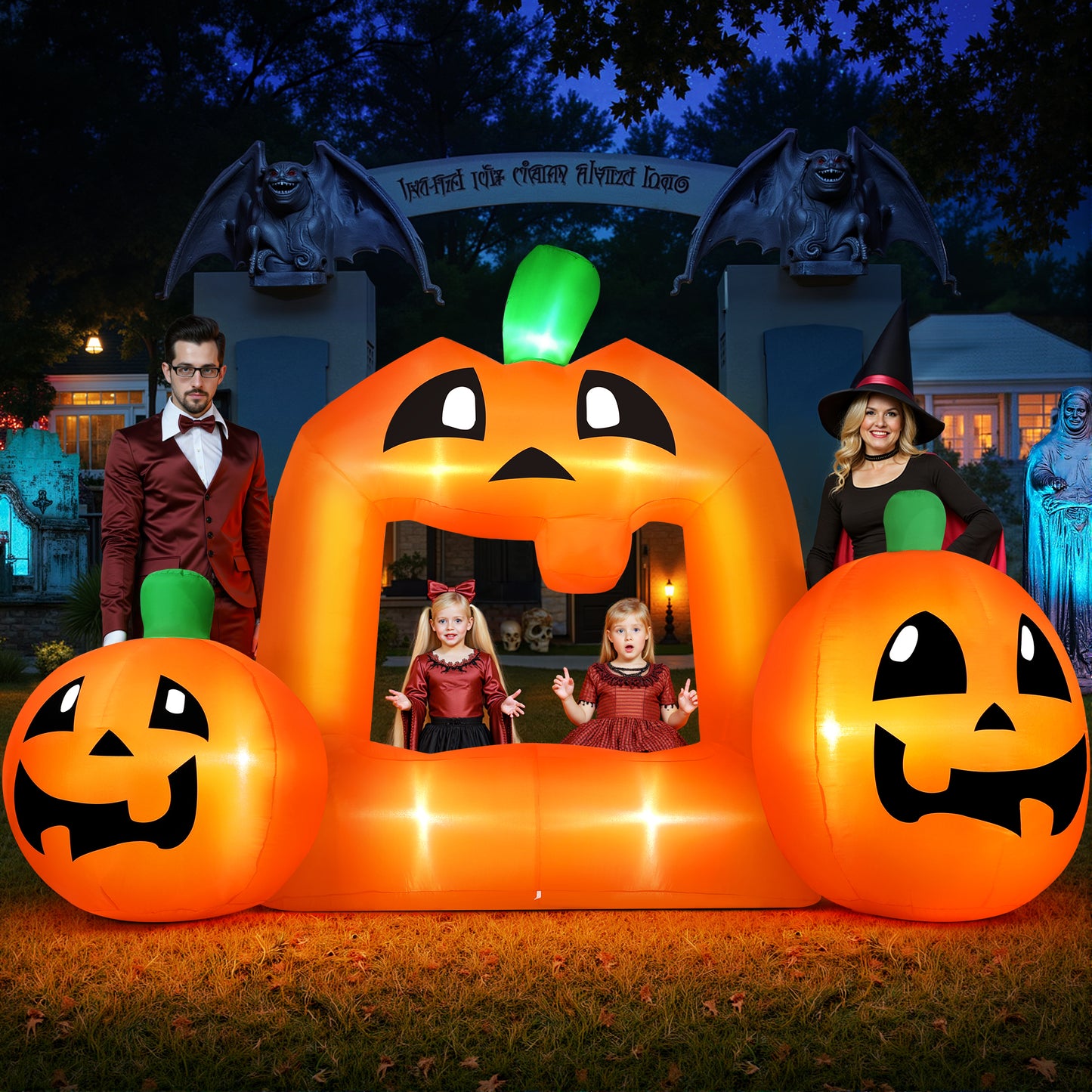 Firstness 8FT Halloween Inflatable,Pumpkin Photo with Lights for Party Yard Decorations