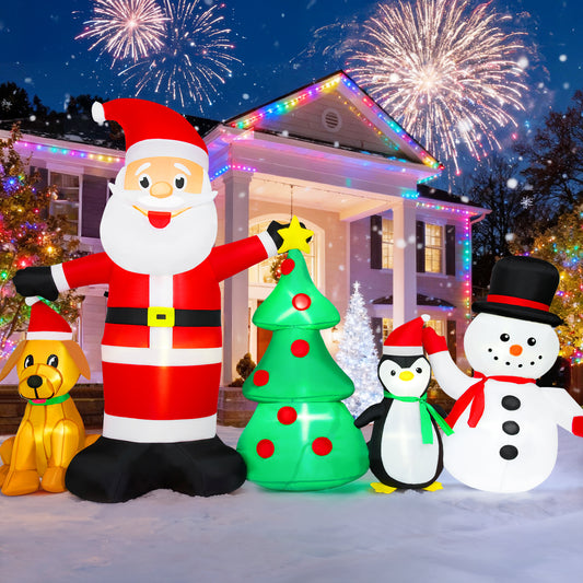 Firstness 6ft Christmas Inflatable,Christmas Blow ups Santa Snowman Xmas Tree Penguin Dog with LED Lights, Outdoor Decoration for Yard Garden Party