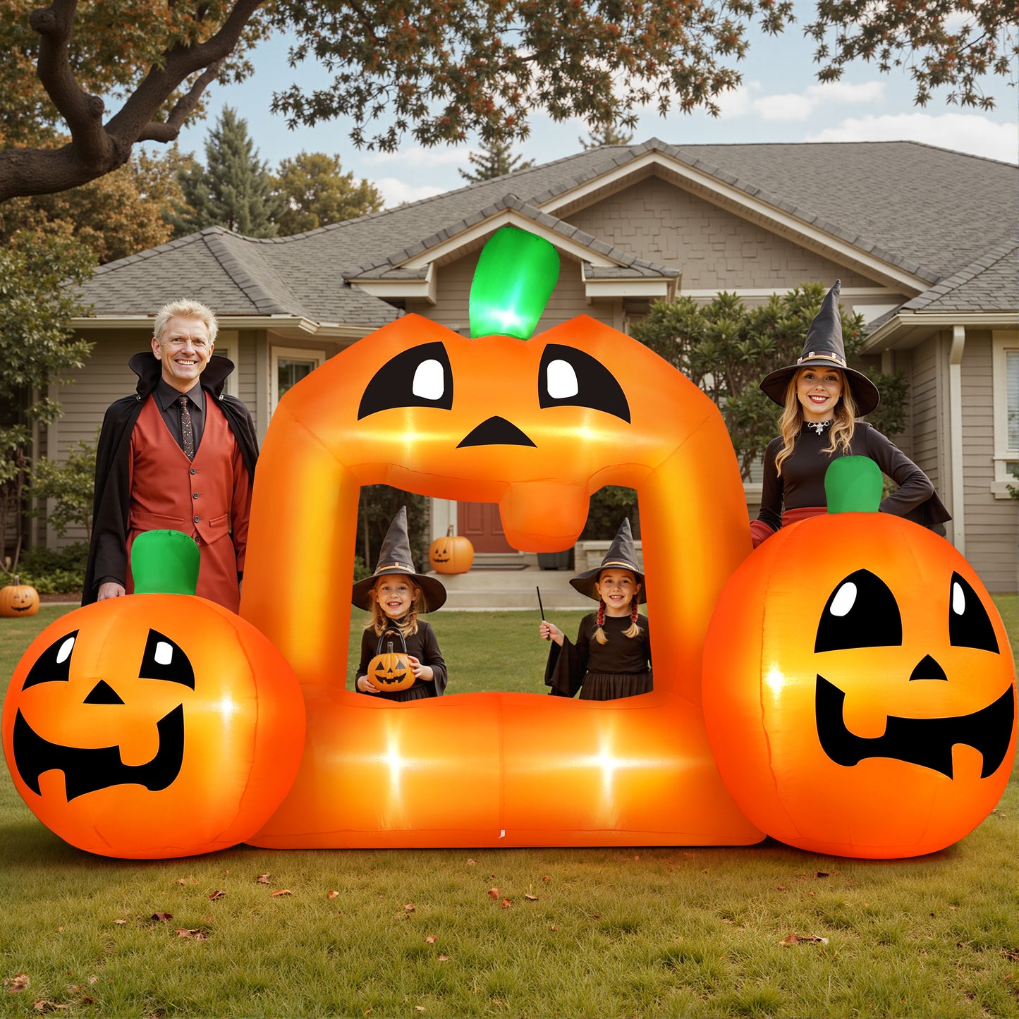 Firstness 8FT Halloween Inflatable,Pumpkin Photo with Lights for Party Yard Decorations