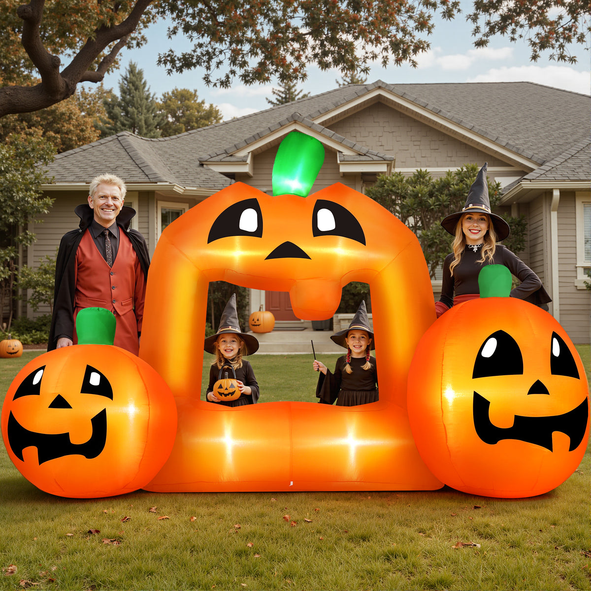 Firstness 8.5FT Halloween Inflatable,Pumpkin Photo with Lights for Party Yard Decorations