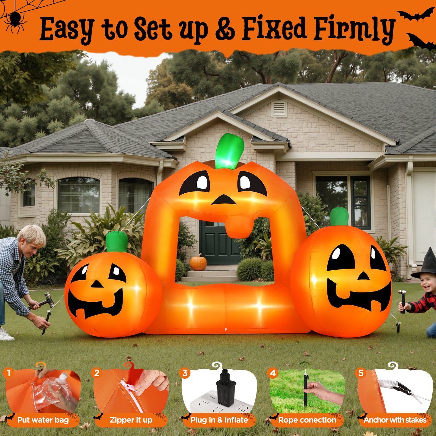 Firstness 8FT Halloween Inflatable,Pumpkin Photo with Lights for Party Yard Decorations