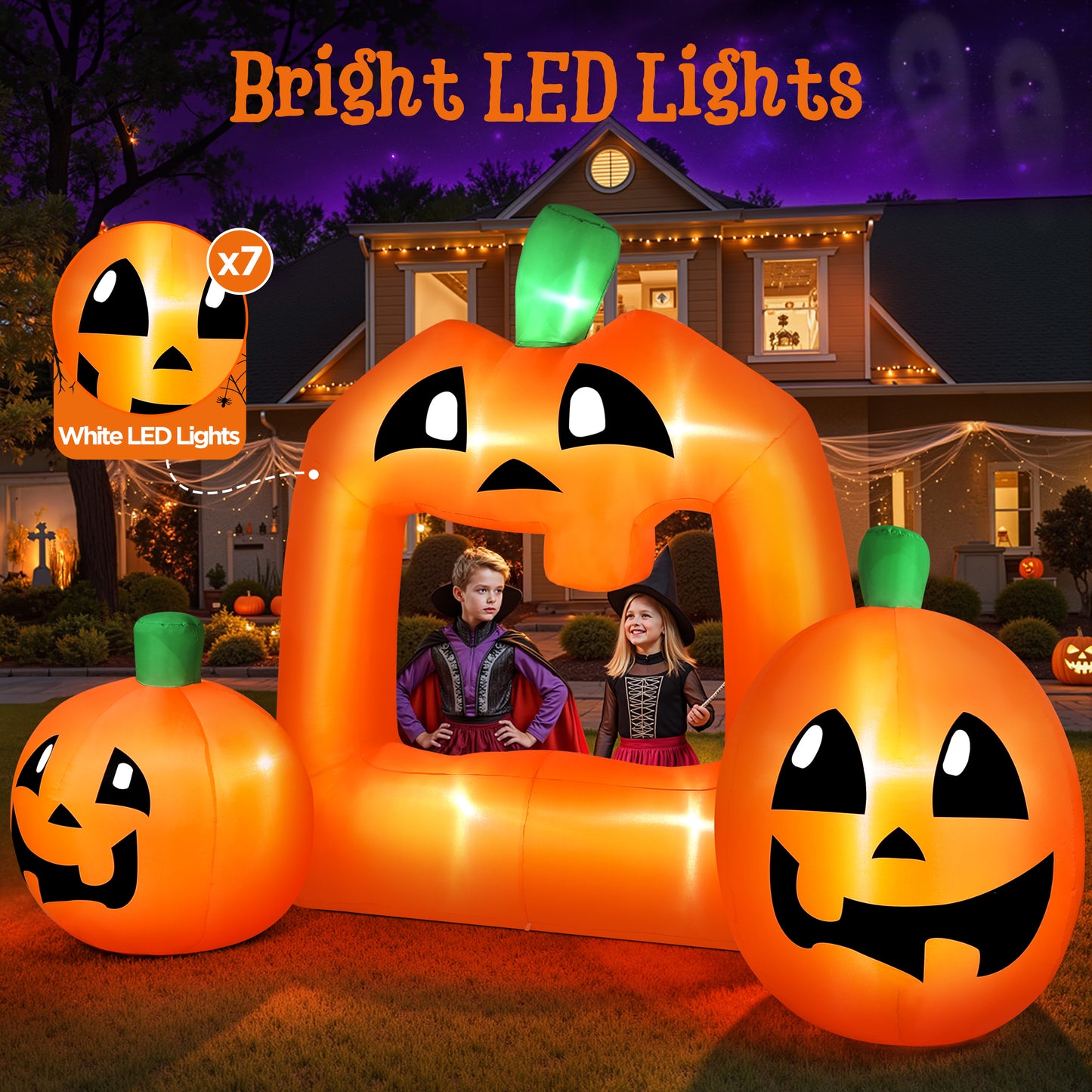 Firstness 8FT Halloween Inflatable,Pumpkin Photo with Lights for Party Yard Decorations