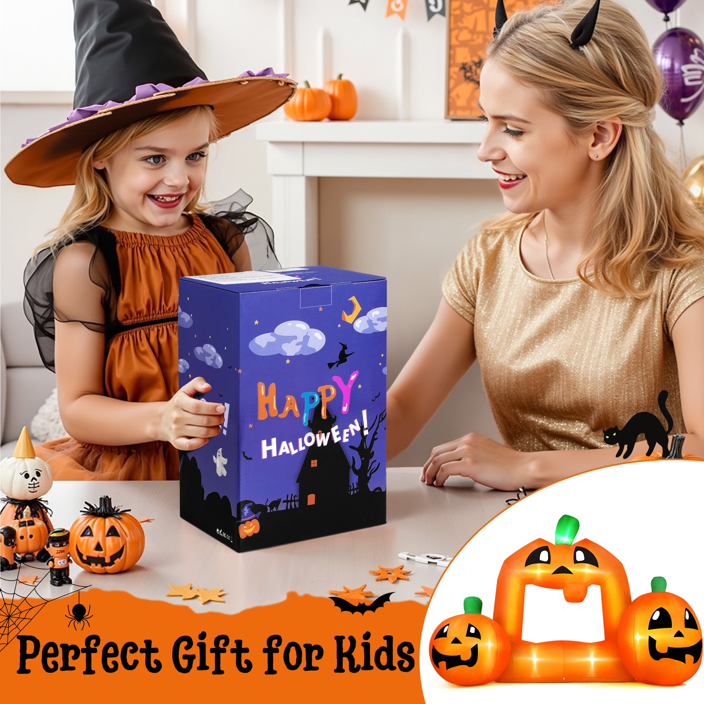 Firstness 8FT Halloween Inflatable,Pumpkin Photo with Lights for Party Yard Decorations