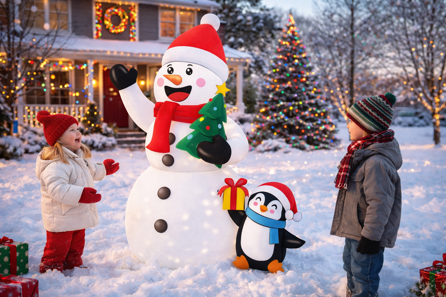 Firstness 6ft Christmas Inflatable, Snowmen Penguin Inflatable with LED Lights for Christmas Holiday Outdoor Yard Decorations