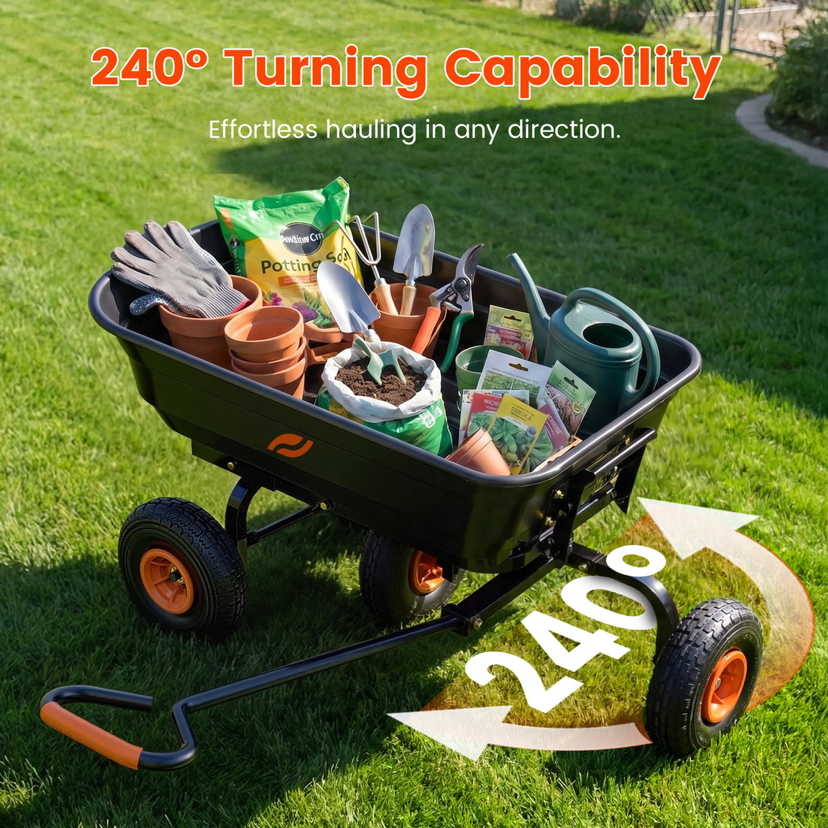 Firstness Garden Dump Cart, 600 lbs. 4 Cu. Ft. Heavy Duty Garden Wagon for Garden Lawn Farm Landscaping, Yellow