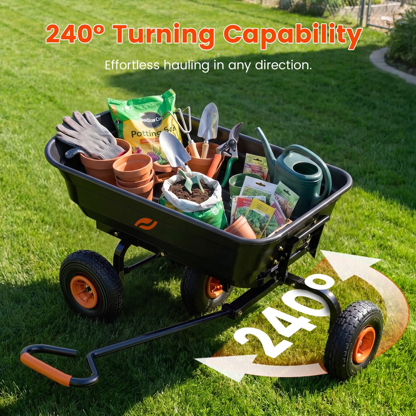 Firstness Garden Dump Cart, 600 lbs 4 Cu.ft Heavy Duty Dump Wagon with Quick-Release Dumping, Pneumatic Tires for Garden Lawn Farm Landscaping
