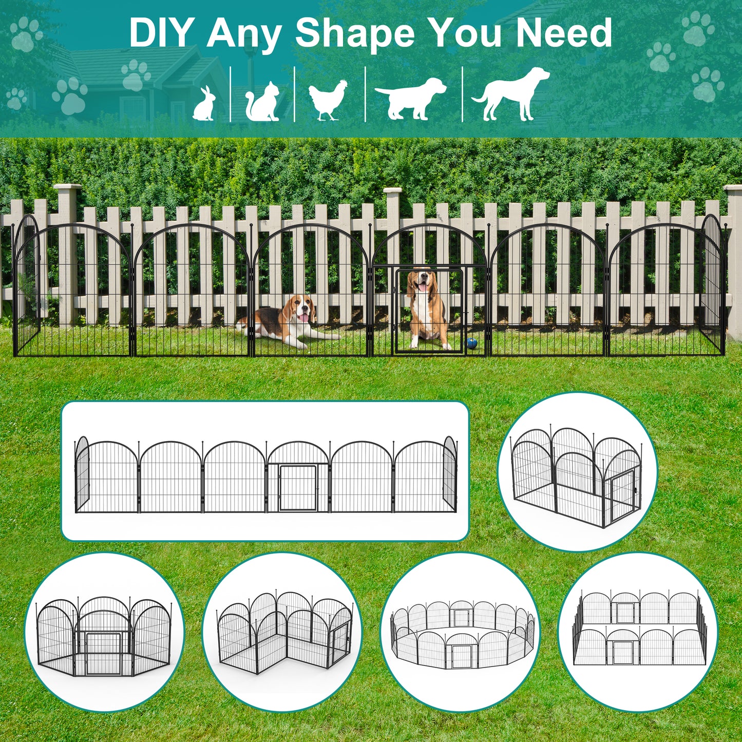 Monasem Dog Playpen,2 Panels 32" Height Dog Fence for Small Medium Dogs Pets,Dog Kennel for Outdoor Indoor Camping Yard and RV(Black)