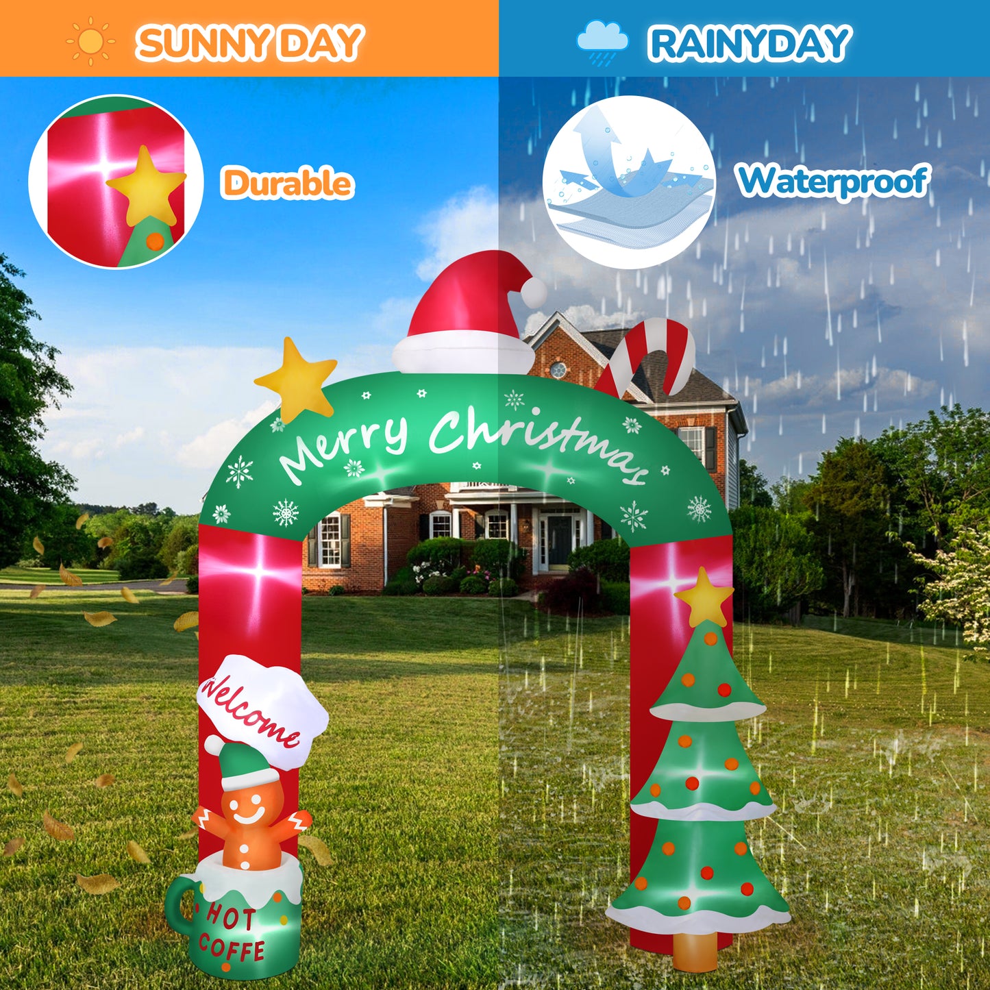 Firstness 9ft Christmas Inflatables Archway Christmas Blow ups Arch Xmas Outdoor Decoration with LED Lights