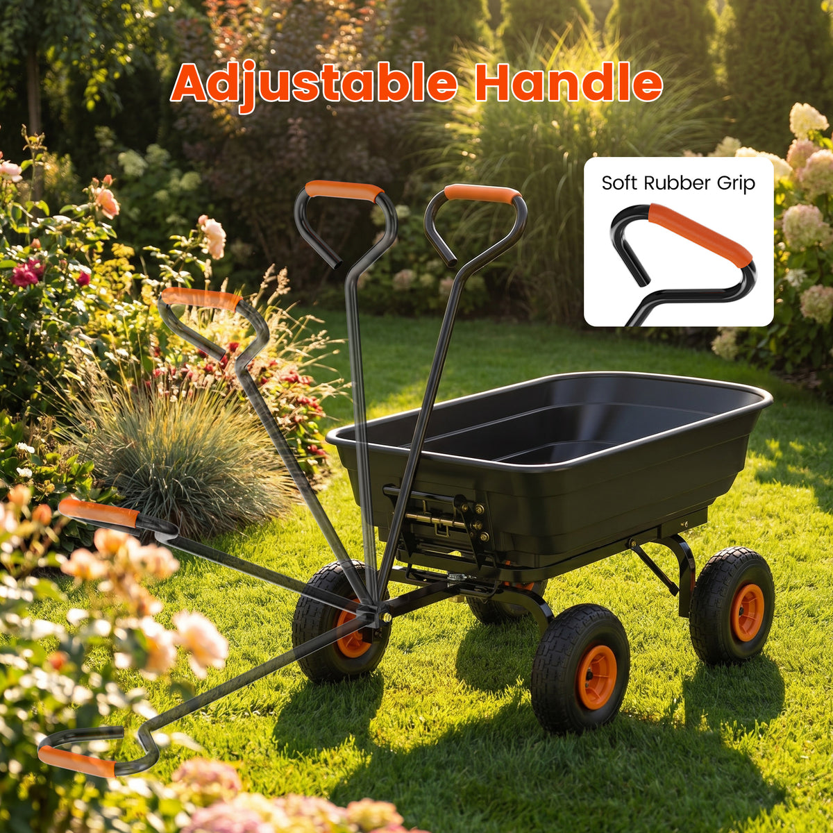 Firstness Garden Dump Cart, 600 lbs. 4 Cu. Ft. Heavy Duty Garden Wagon for Garden Lawn Farm Landscaping, Yellow