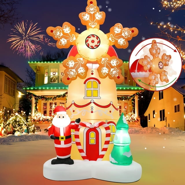 Firstness 8ft Christmas Inflatable Windmill Spin Santa Claus Tree,Outdoor Yard Decoration with LED Lights