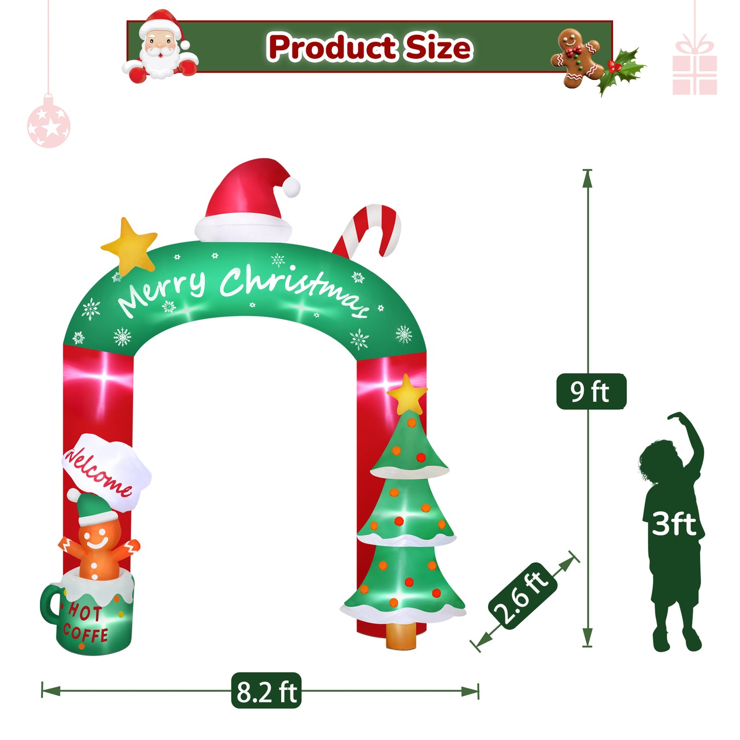 Firstness 9ft Christmas Inflatables Archway Christmas Blow ups Arch Xmas Outdoor Decoration with LED Lights
