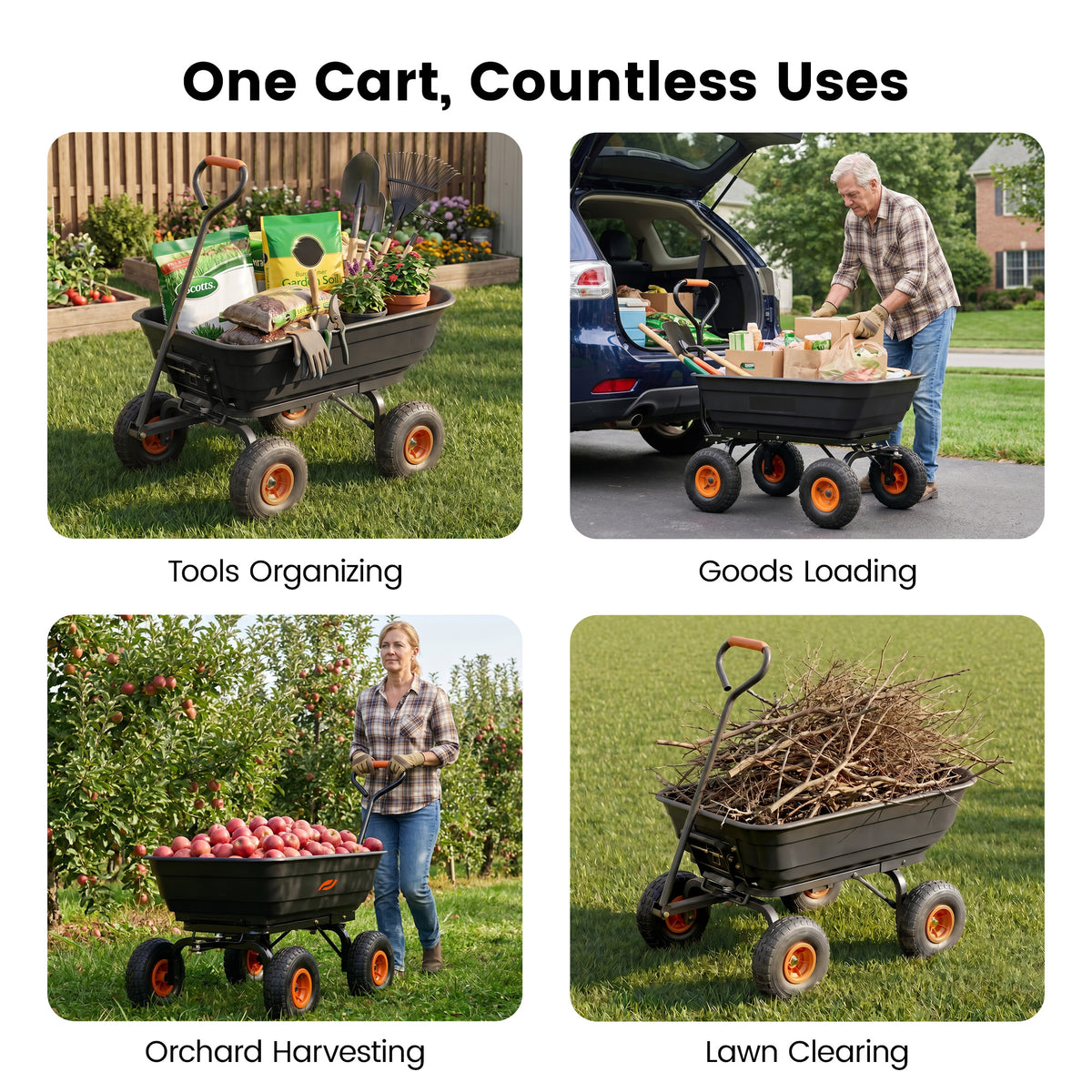 Firstness Garden Dump Cart, 600 lbs. 4 Cu. Ft. Heavy Duty Garden Wagon for Garden Lawn Farm Landscaping, Yellow