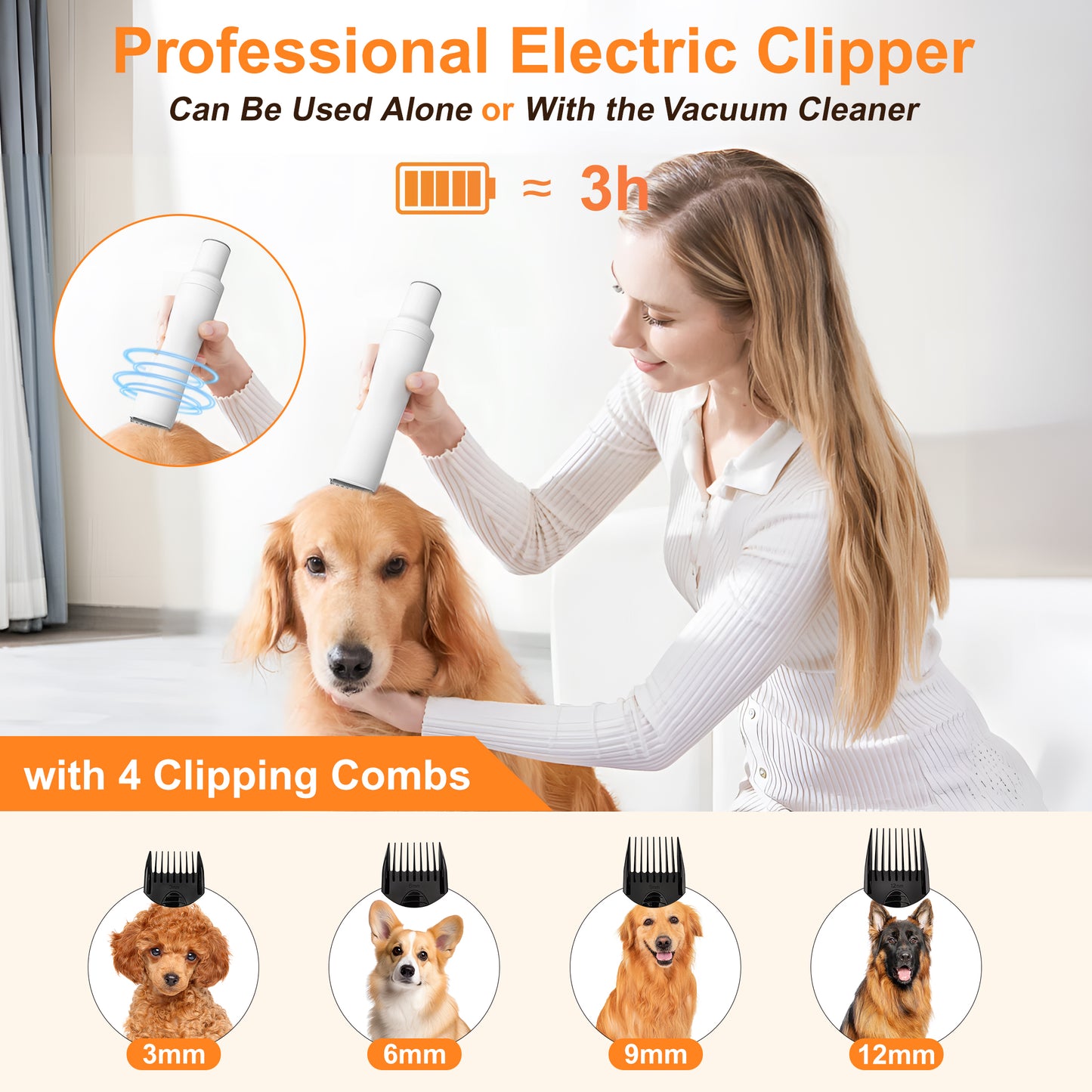 Monasem Dog Grooming Vacuum for Shedding, 13,200Pa Pet Grooming Vacuum Kit with Dogs Cats Clippers, 6 in 1 Low Noise Home Cleaning Tool