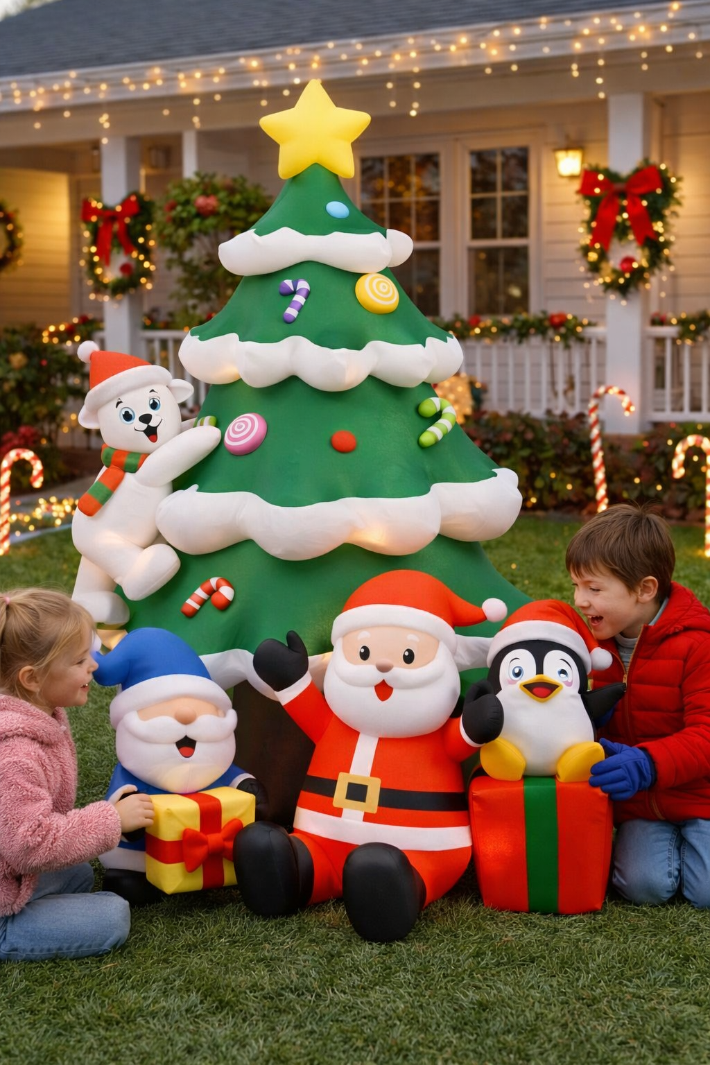 Firstness 7ft Christmas Inflatables,Blow ups Christmas Tree with Rotation LED Lights Yard Garden Xmas Outdoor Decoration