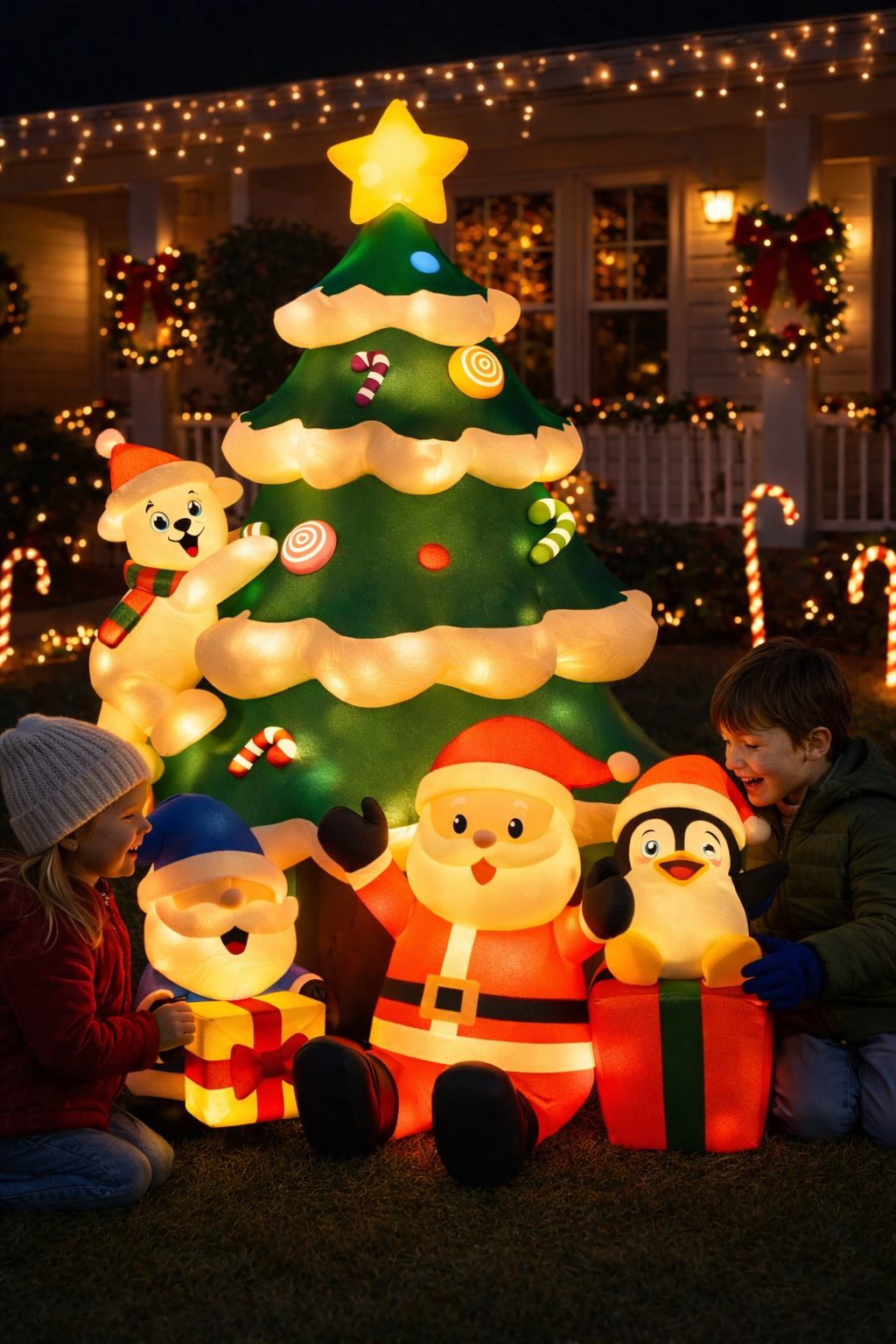 Firstness 7ft Christmas Inflatables,Blow ups Christmas Tree with Rotation LED Lights Yard Garden Xmas Outdoor Decoration