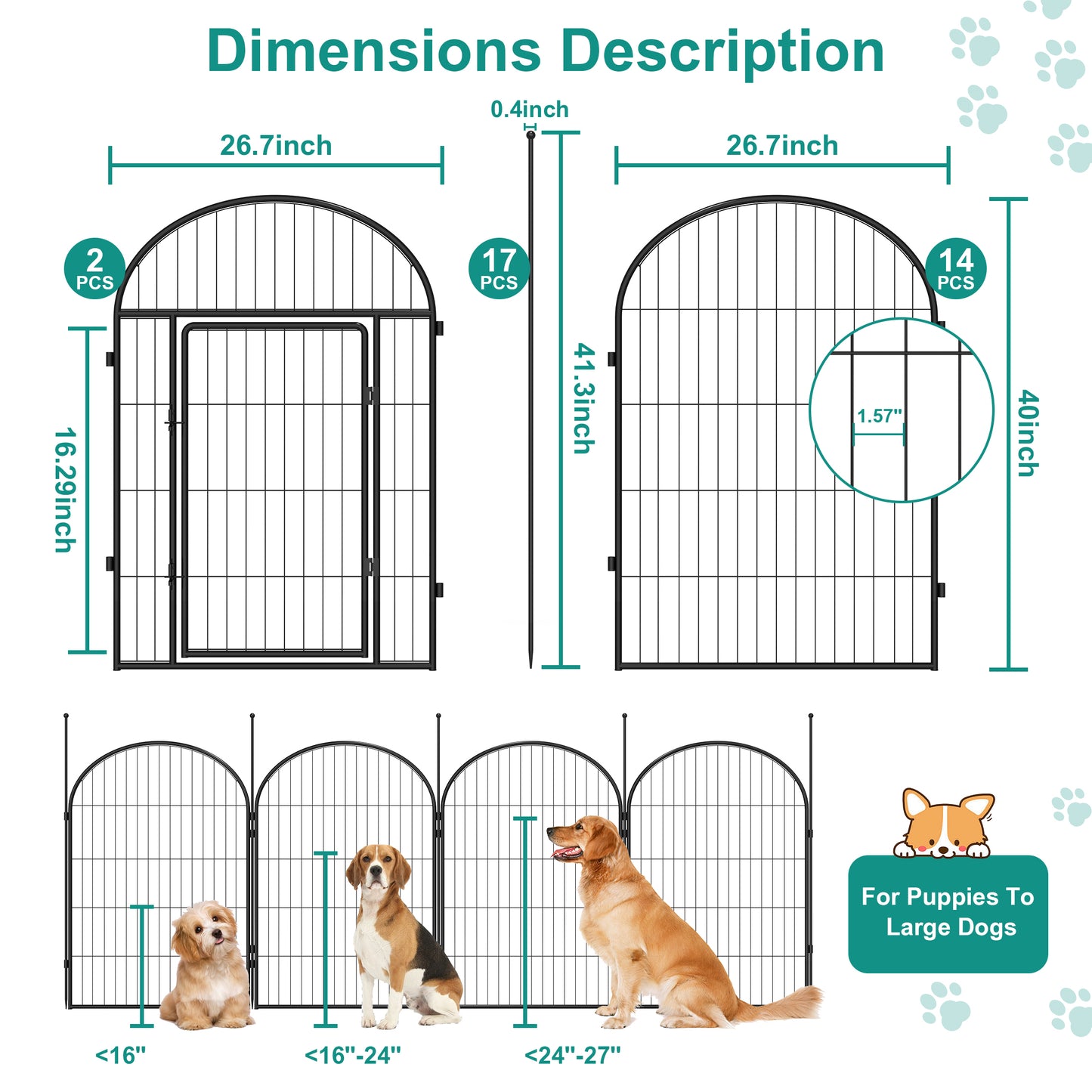 Monasem Dog Playpen,16 Panels 40" Height Dog Fence for Small Medium Dogs Pets,Dog Kennel for Outdoor Indoor Camping Yard and RV(Black)