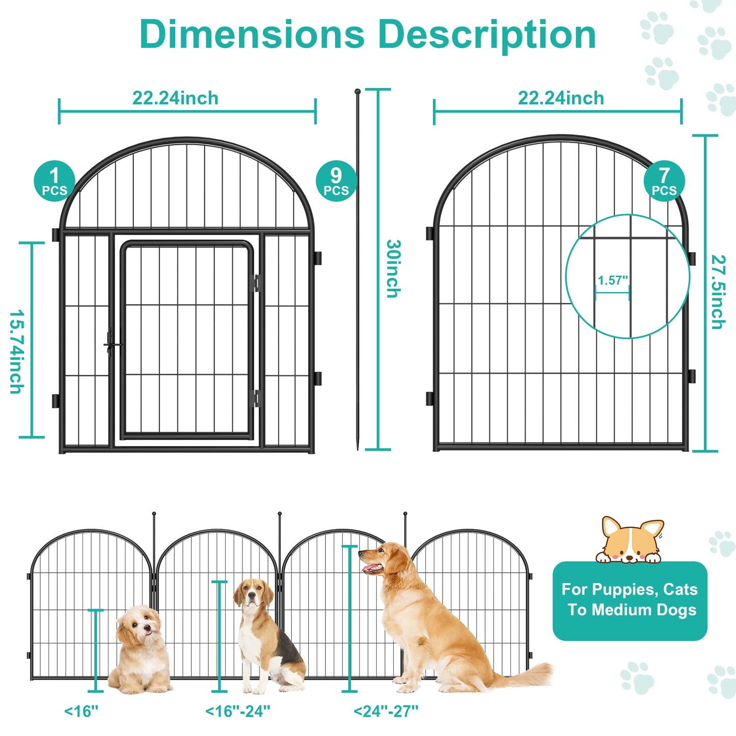 Monasem Dog Playpen,8 Panels 27" Height Dog Fence for Small Medium Dogs Pets,Dog Kennel for Outdoor Indoor Camping Yard and RV(Black)