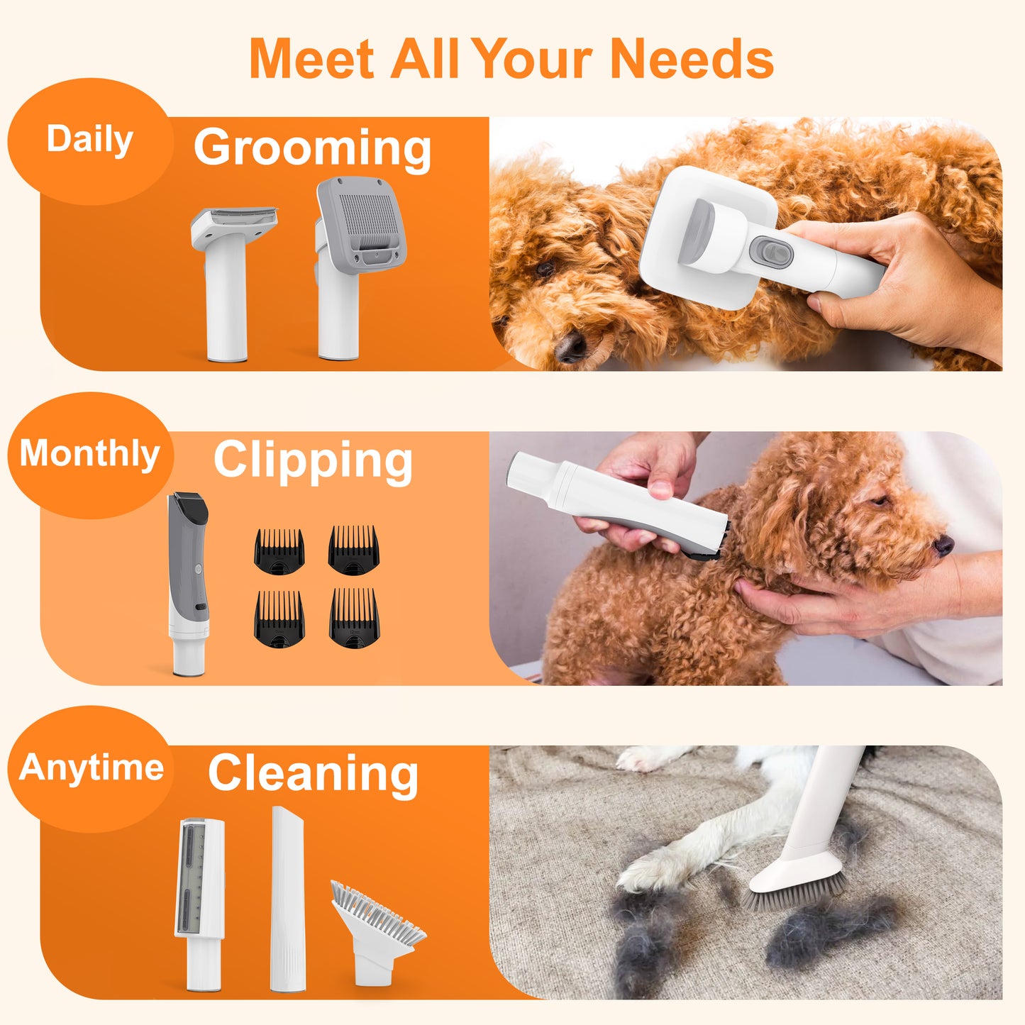 Monasem Dog Grooming Vacuum for Shedding, 13,200Pa Pet Grooming Vacuum Kit with Dogs Cats Clippers, 6 in 1 Low Noise Home Cleaning Tool