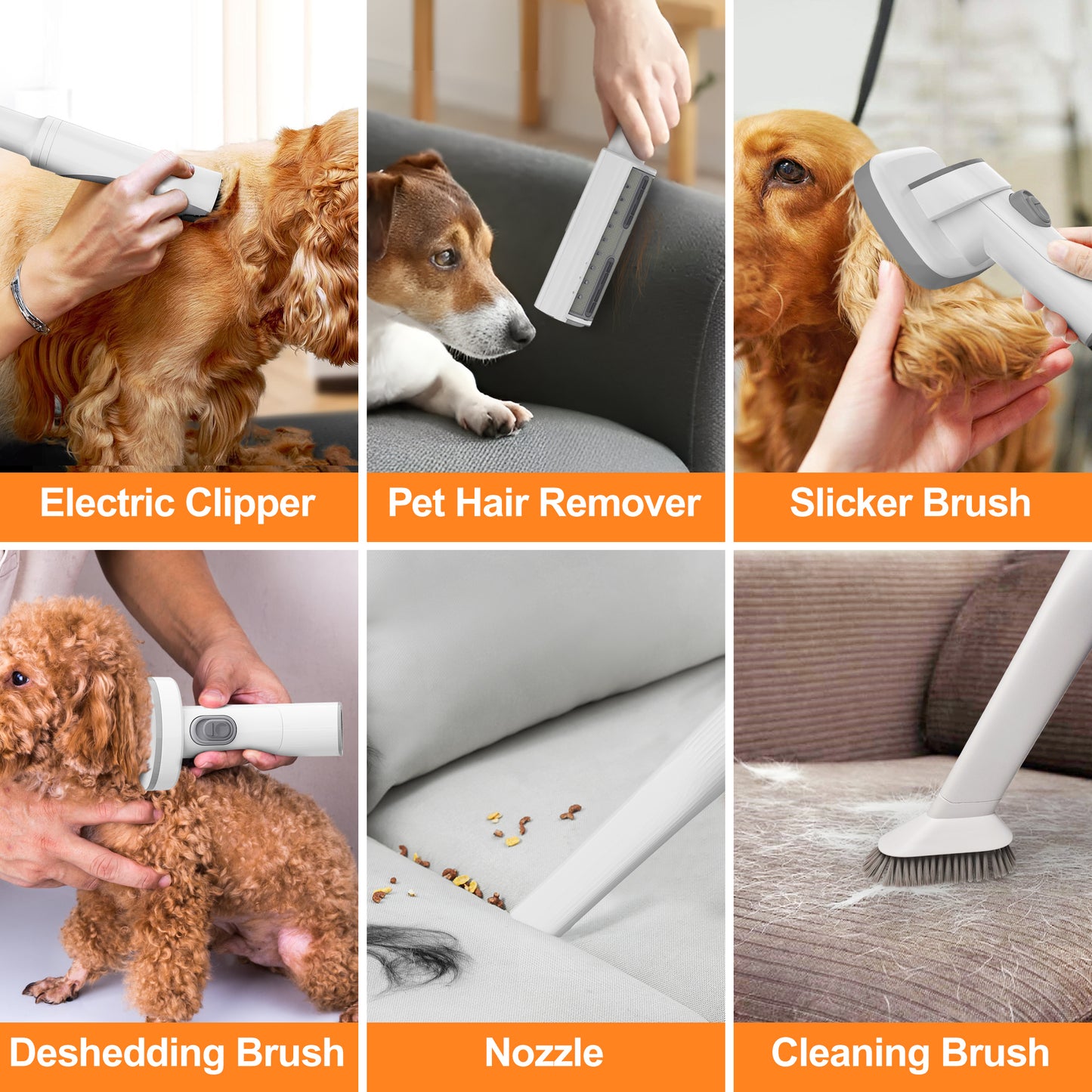 Monasem Dog Grooming Vacuum for Shedding, 13,200Pa Pet Grooming Vacuum Kit with Dogs Cats Clippers, 6 in 1 Low Noise Home Cleaning Tool
