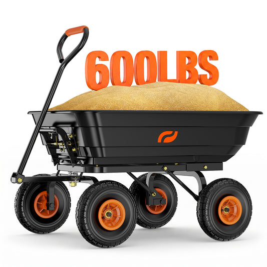 Firstness Garden Dump Cart, 600 lbs 4 Cu.ft Heavy Duty Dump Wagon with Quick-Release Dumping, Pneumatic Tires for Garden Lawn Farm Landscaping