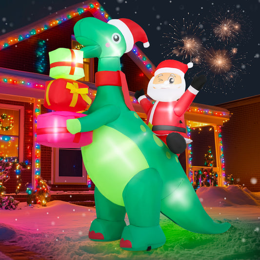 Firstness 5ft Christmas Inflatable Outdoor Decoration with LED Lights,Santa Claus Dinosaur Blow up Xmas Decor for Party Yard Garden Lawn
