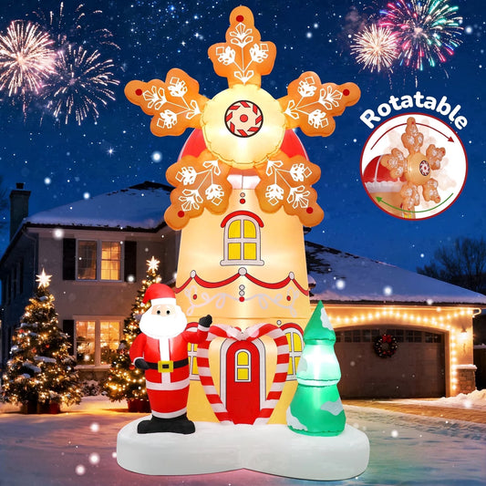 Firstness 8FT Christmas Inflatables Outdoor Decoration Christmas blow Ups Xmas Tree Windmill Spin Santa Claus for Holiday Lawn Yard Garden