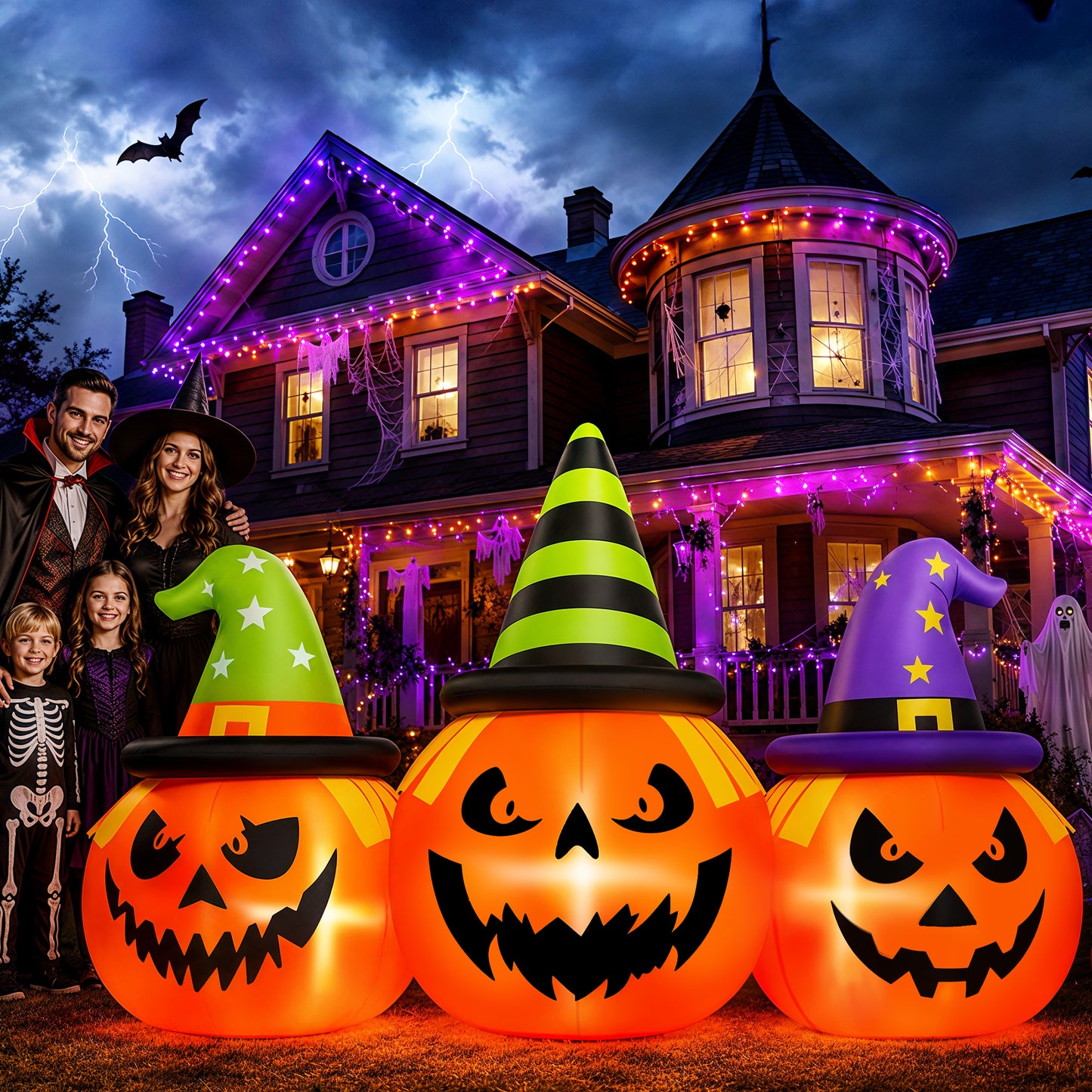 Firstness 6FT Halloween Inflatable,Three Pumpkins with LED Lights Outdoor Decorations