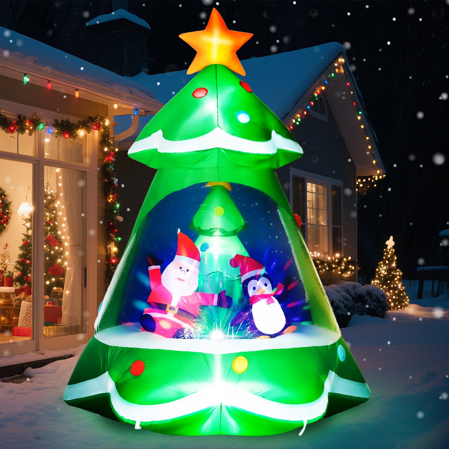 Firstness 8ft Christmas Inflatable Windmill Spin Santa Claus Tree,Outdoor Yard Decoration with LED Lights