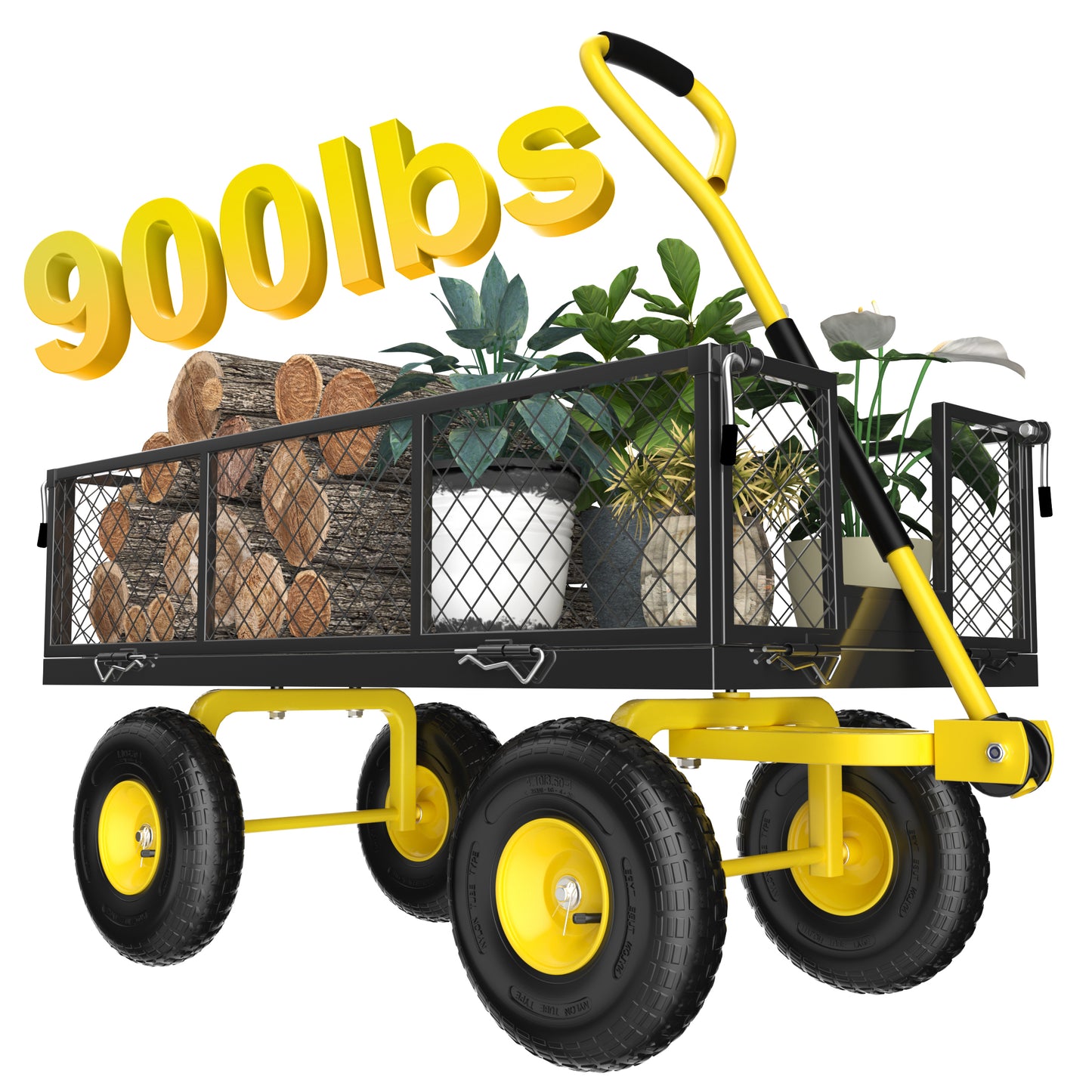 Firstness Heavy Duty Garden Cart, 900 lbs Capacity Garden Wagon with Removable Sides